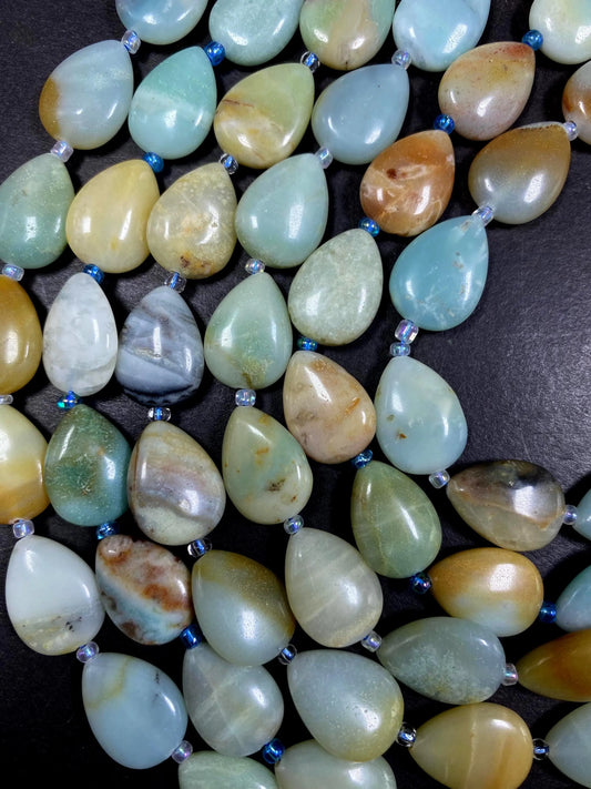Natural Teardrop Flower Amazonite Gemstone Bead, Beautiful Natural blue-green, brown Color Amazonite Bead, Great Quality Full Strand 15.5"
