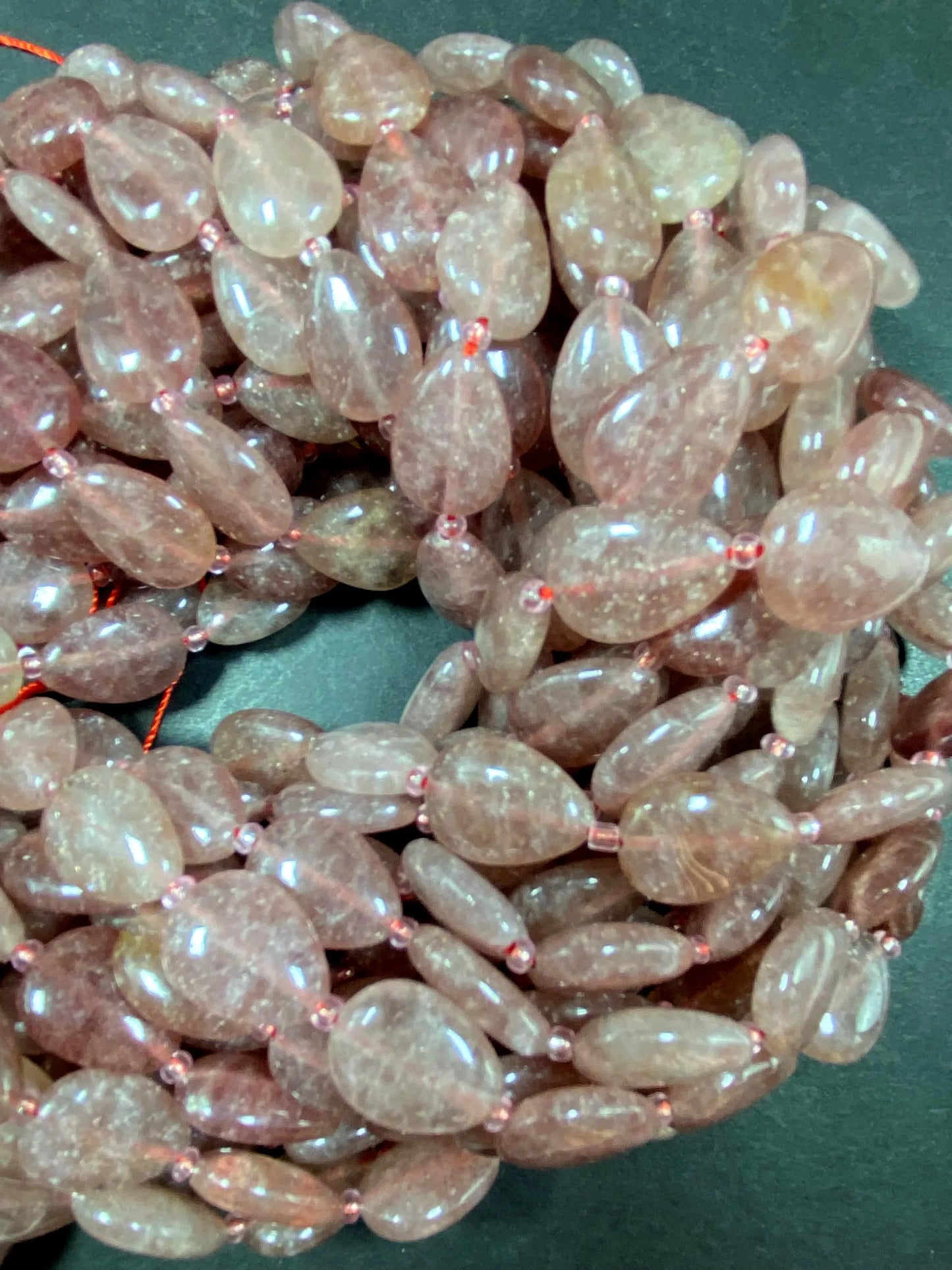 Natural strawberry quartz. Gemstone bead. 13x11mm Teardrop bead. excellent quality. full strand 15.5”