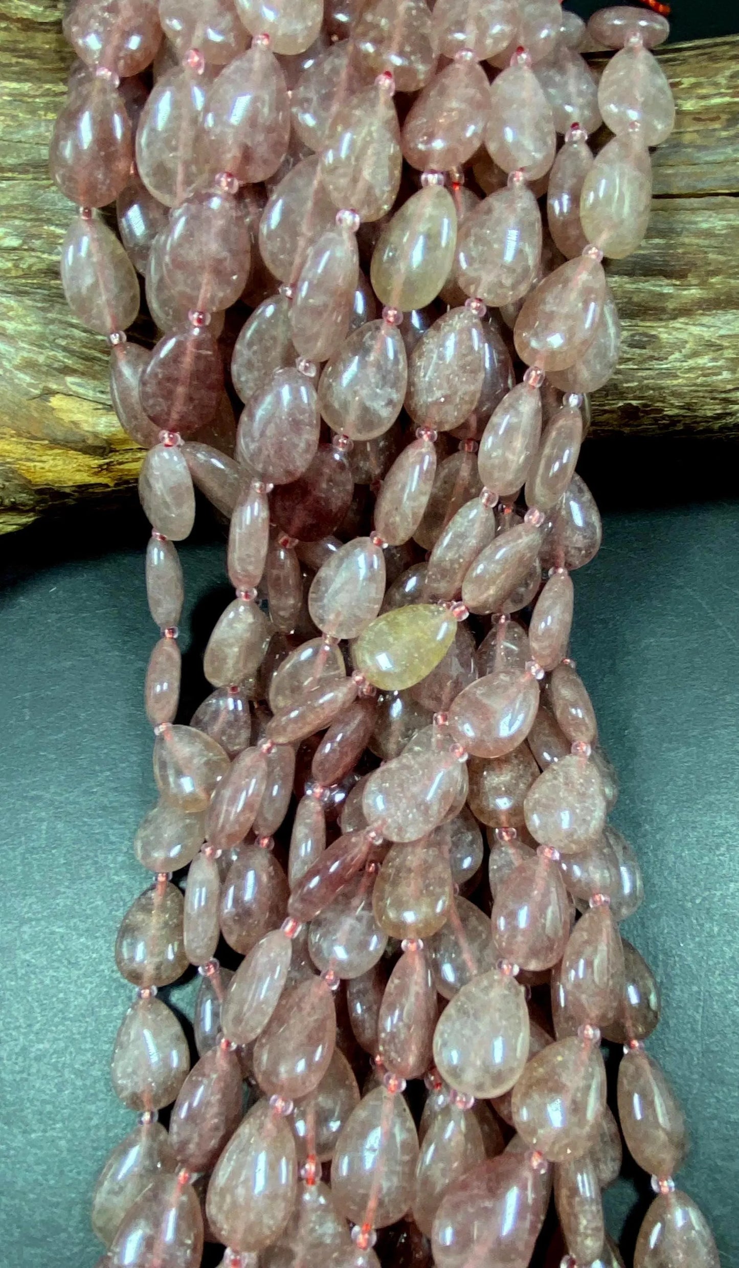 Natural strawberry quartz. Gemstone bead. 13x11mm Teardrop bead. excellent quality. full strand 15.5”