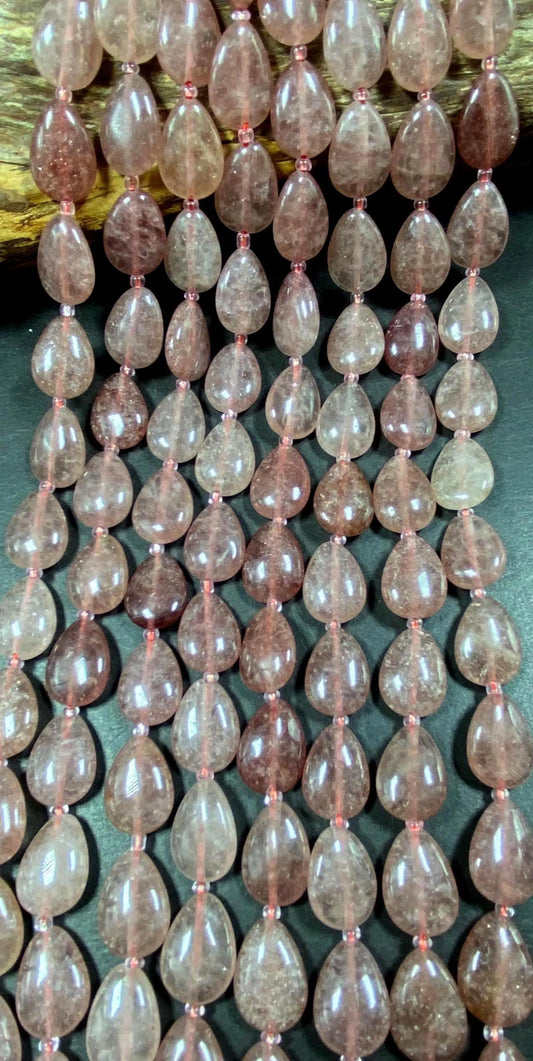 Natural strawberry quartz. Gemstone bead. 13x11mm Teardrop bead. excellent quality. full strand 15.5”