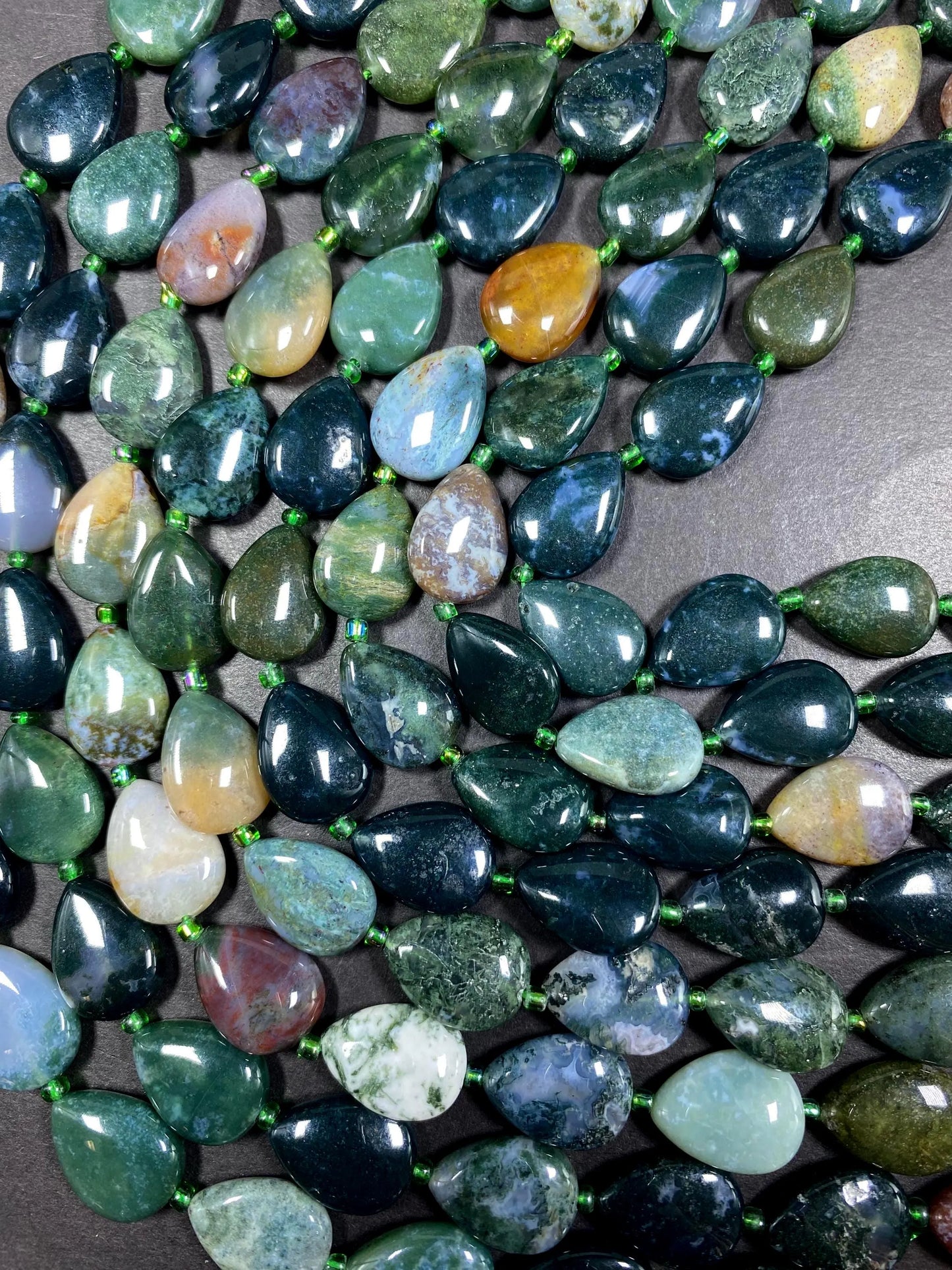 Natural Ocean Jasper Gemstone Bead 12x16mm Teardrop Shape Bead, Beautiful Natural Green Color Gemstone Beads, Full Strand 15.5"