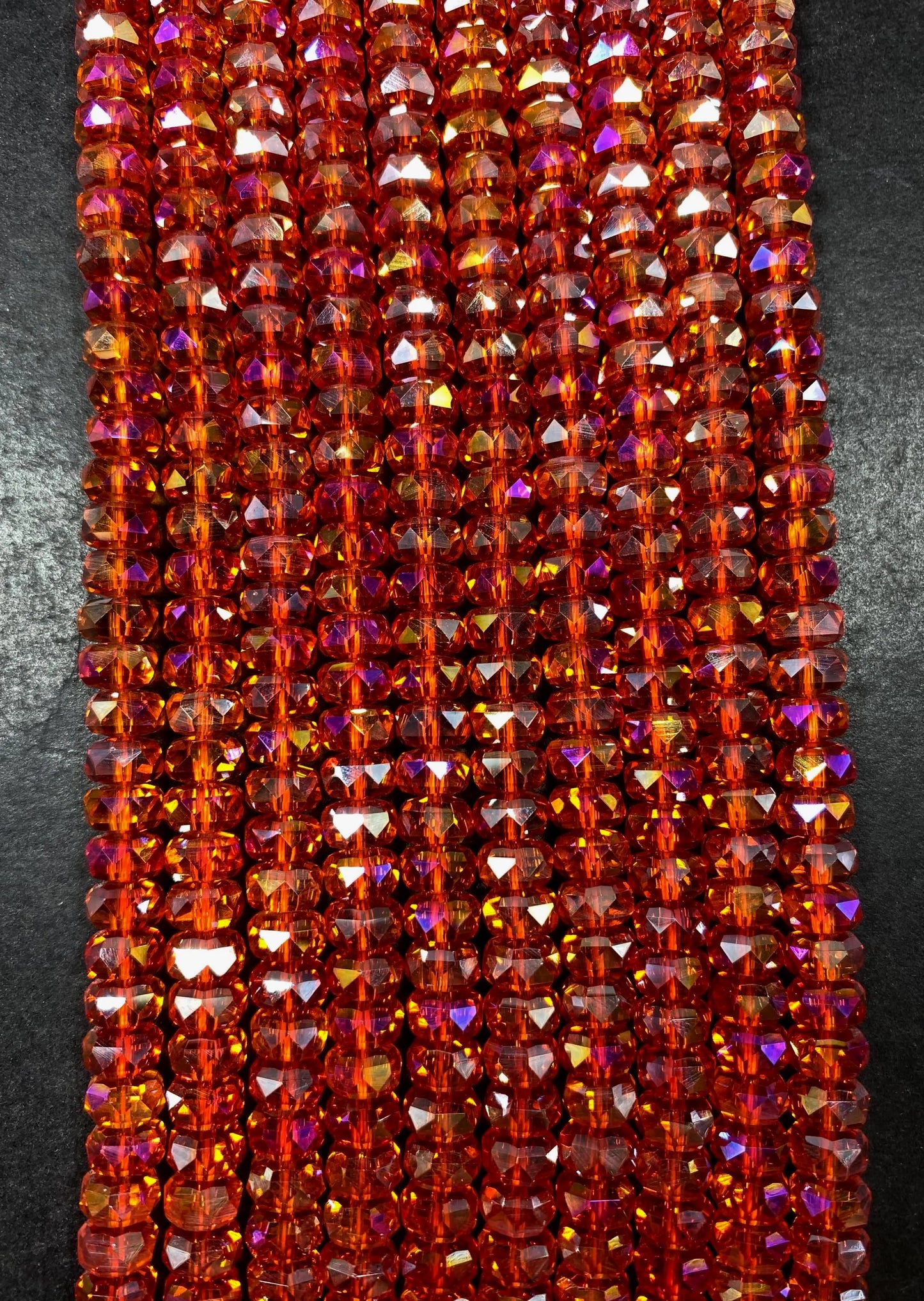 Beautiful Clear Orange Chinese Crystal Glass Bead Faceted 5x8mm Rondelle Bead, Gorgeous Iridescent Clear Great Quality Glass
