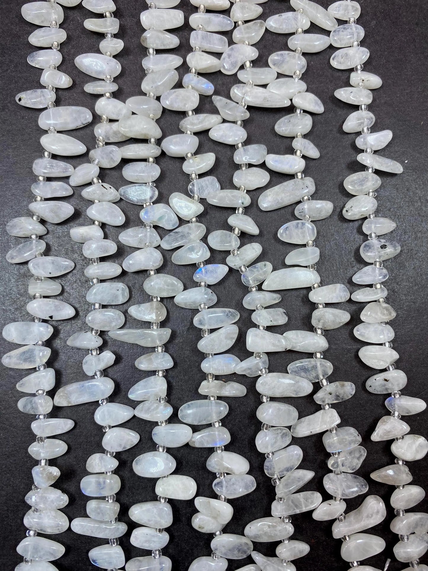 White Moonstone with blue flash Gemstone Beads Stick or Tooth Shape, Beautiful White Color Gemstone Beads, Full Strand 15.5"