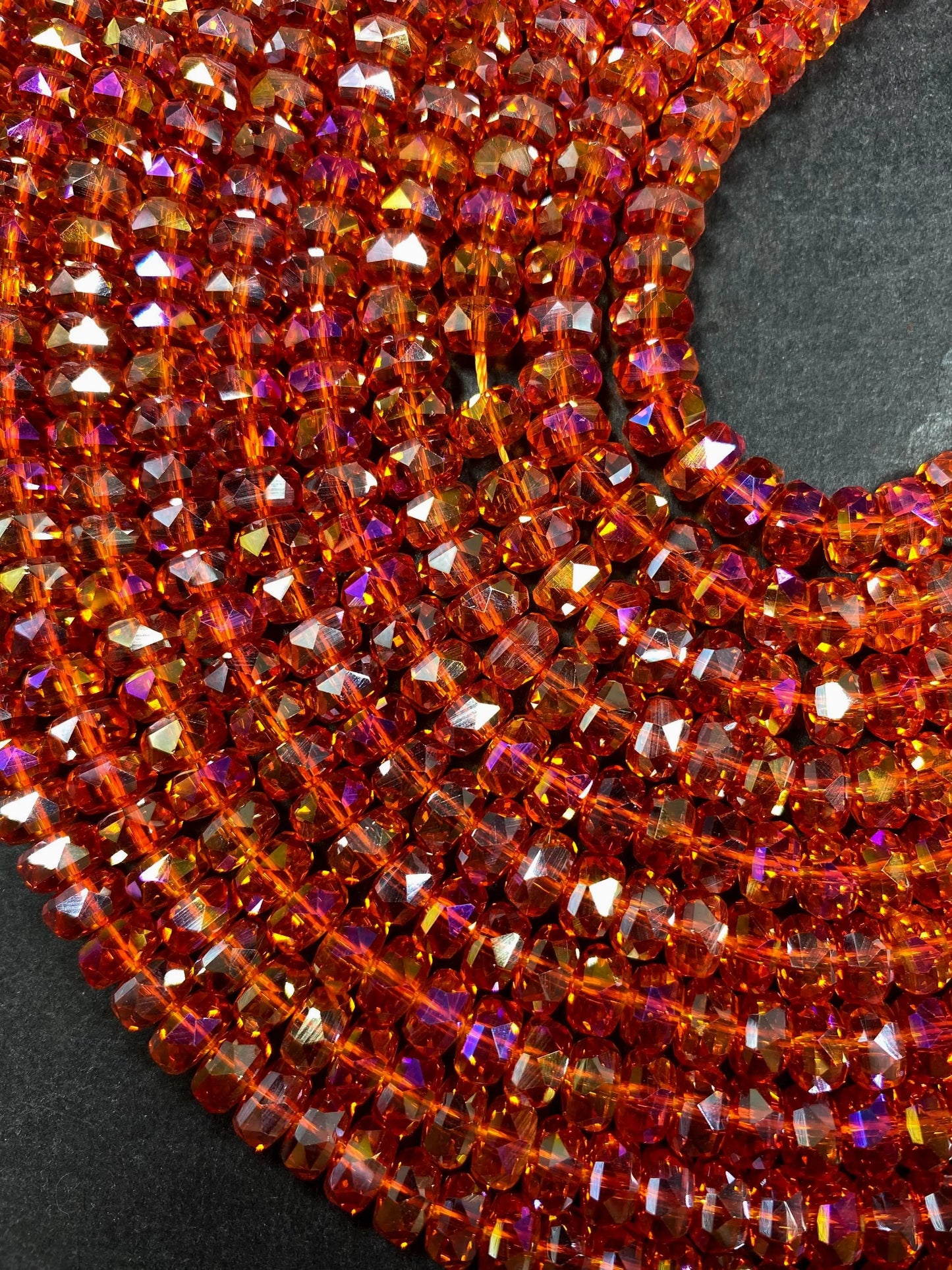 Beautiful Clear Orange Chinese Crystal Glass Bead Faceted 5x8mm Rondelle Bead, Gorgeous Iridescent Clear Great Quality Glass