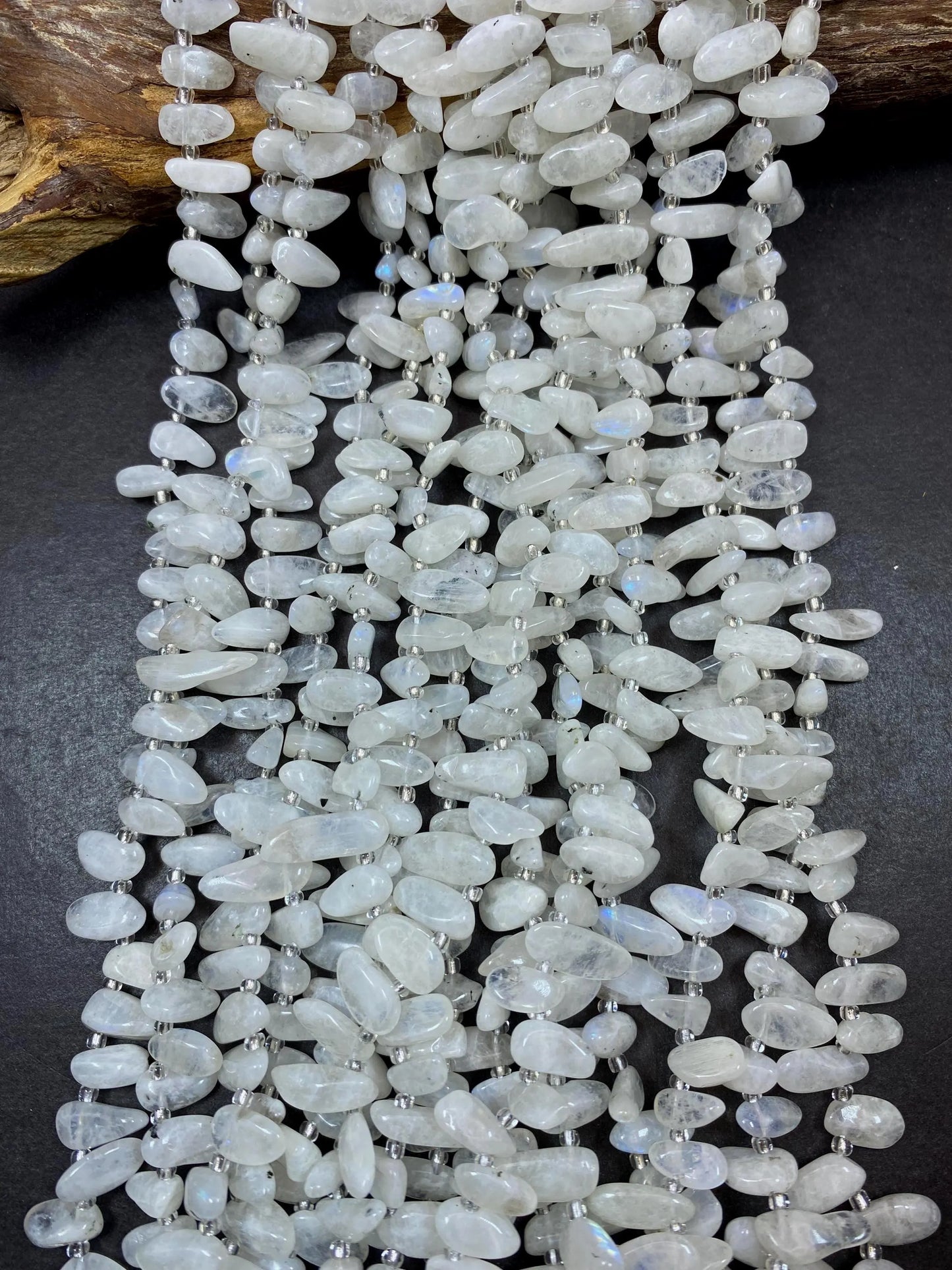 White Moonstone with blue flash Gemstone Beads Stick or Tooth Shape, Beautiful White Color Gemstone Beads, Full Strand 15.5"