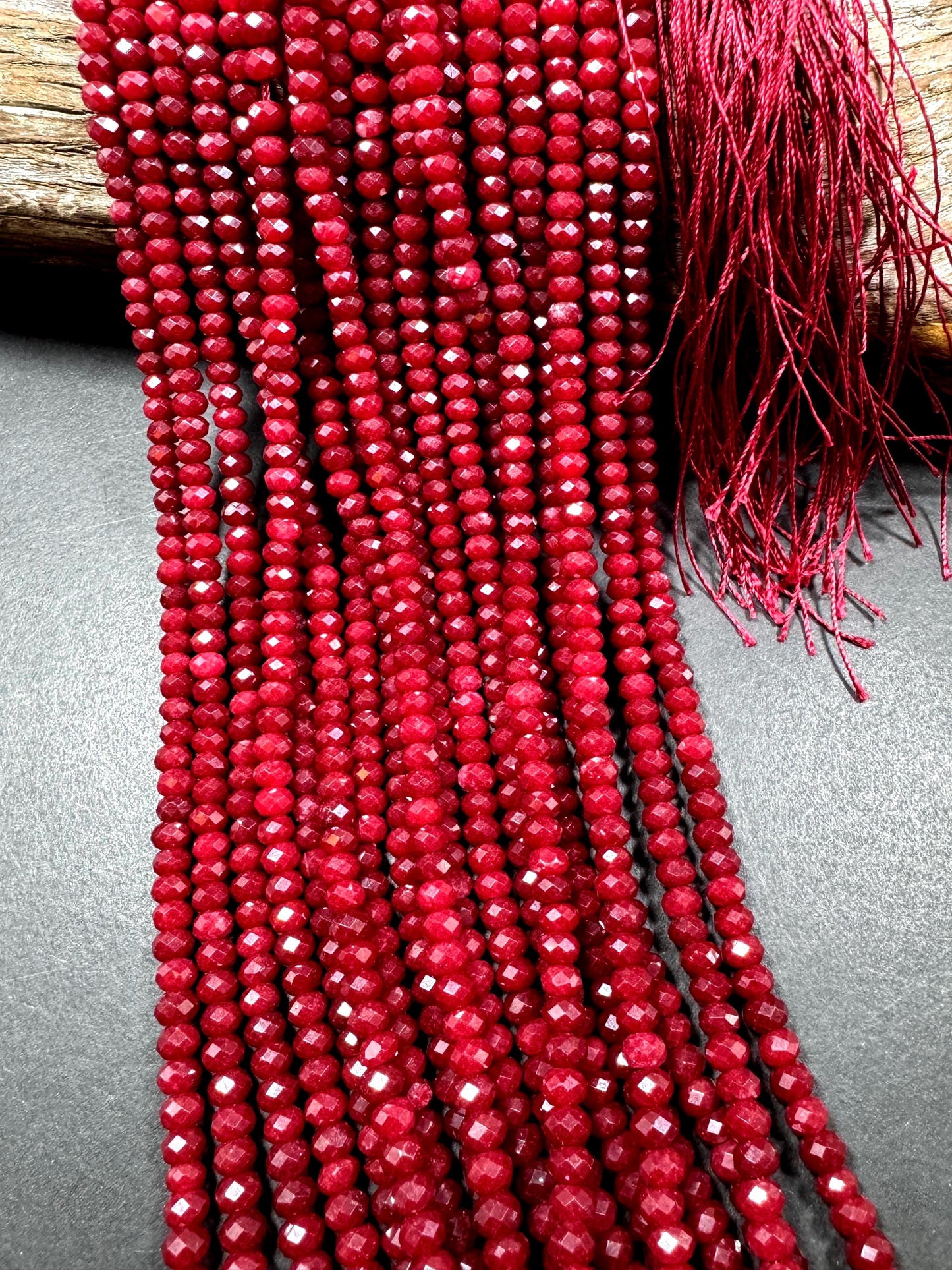 Natural gemstone bead. Red jade stone bead. faceted rondelle shape beads. excellent quality . full strand 15.5”