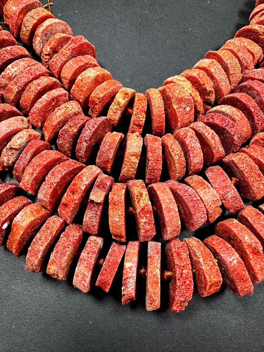 Natural sponge coral gemstone bead. Roundell shape. beautiful natural red orange color . not treated . excellent quality. full strand 15.5”