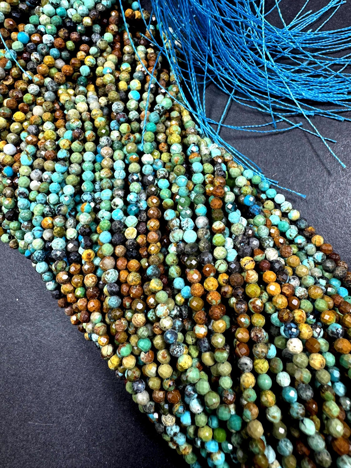 Natural turquoise gemstone bead. faceted round shape . gorgeous multi color turquoise beads. excellent quality ! full strand 15.5