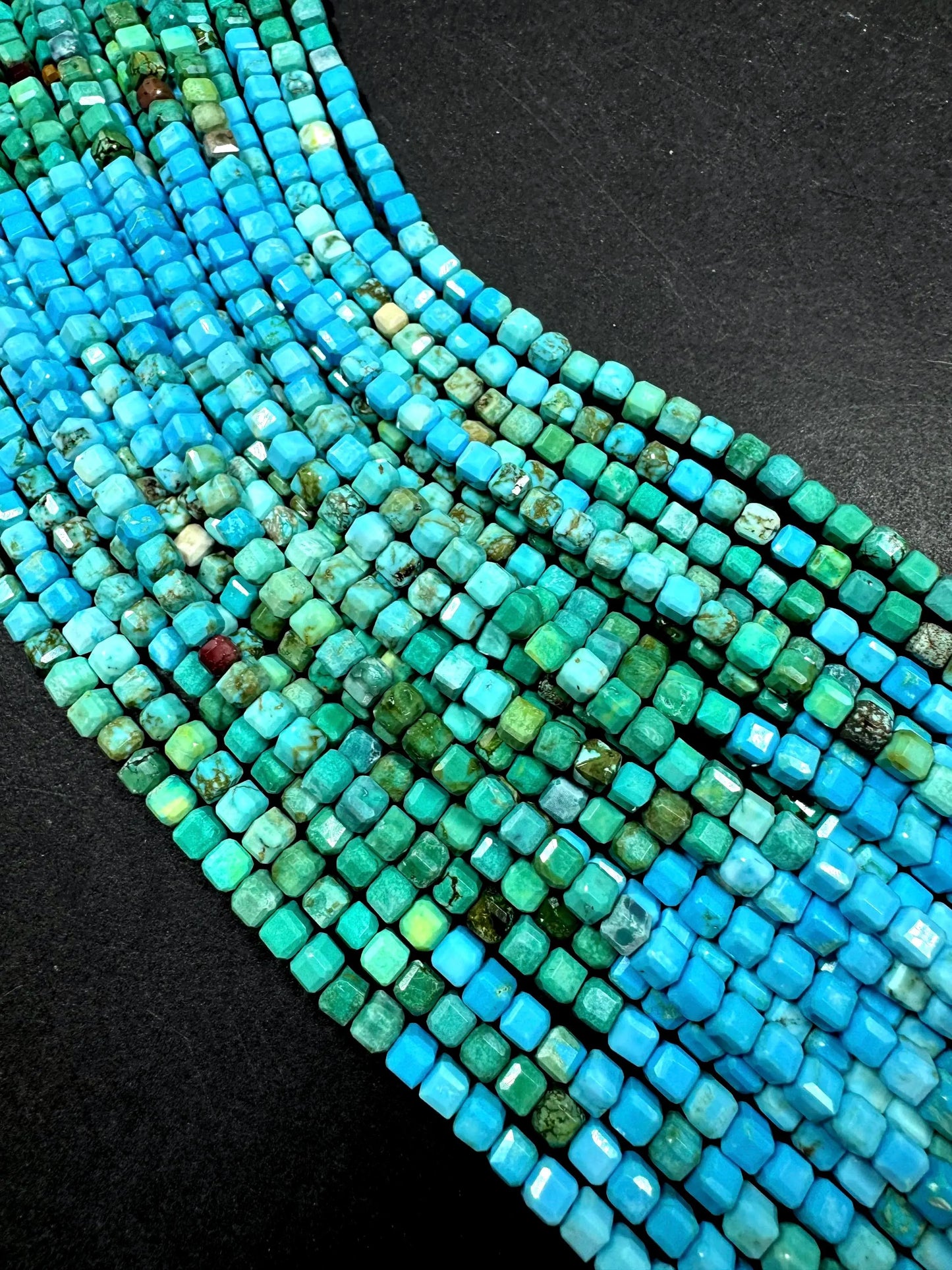 Natural turquoise gemstone bead. Multi color turquoise beads . Faceted cube shape . Excellent quality. Full strand 15.5