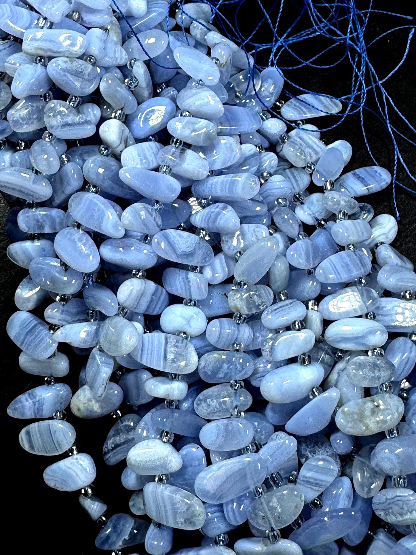 100% National Blue Lace Agate. Freedom Teardrop Shape. Gorgeous Natural Blue Color Gemstone Bead. Full Strand 15.5"