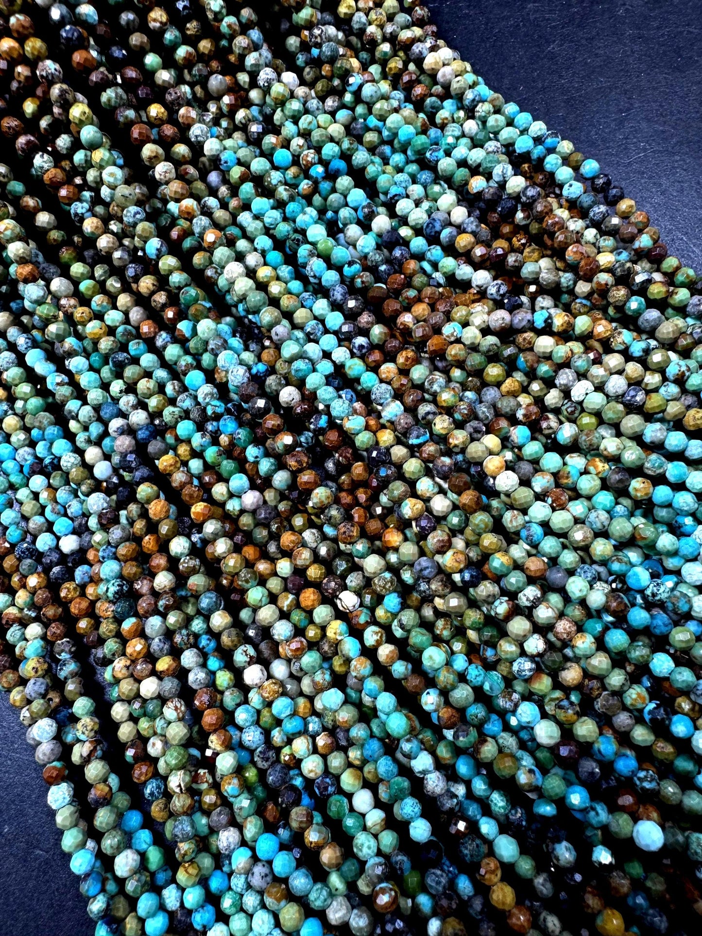 Natural turquoise gemstone bead. faceted round shape . gorgeous multi color turquoise beads. excellent quality ! full strand 15.5