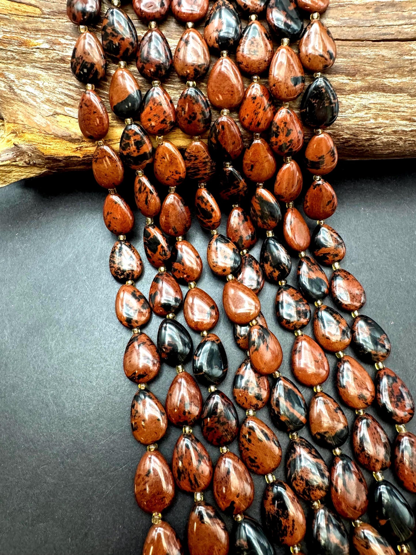 Natural Mahogany Obsidian Gemstone Bead. Gorgeous Natural dark brown with black color. Excellent quality. Full strand 15.5
