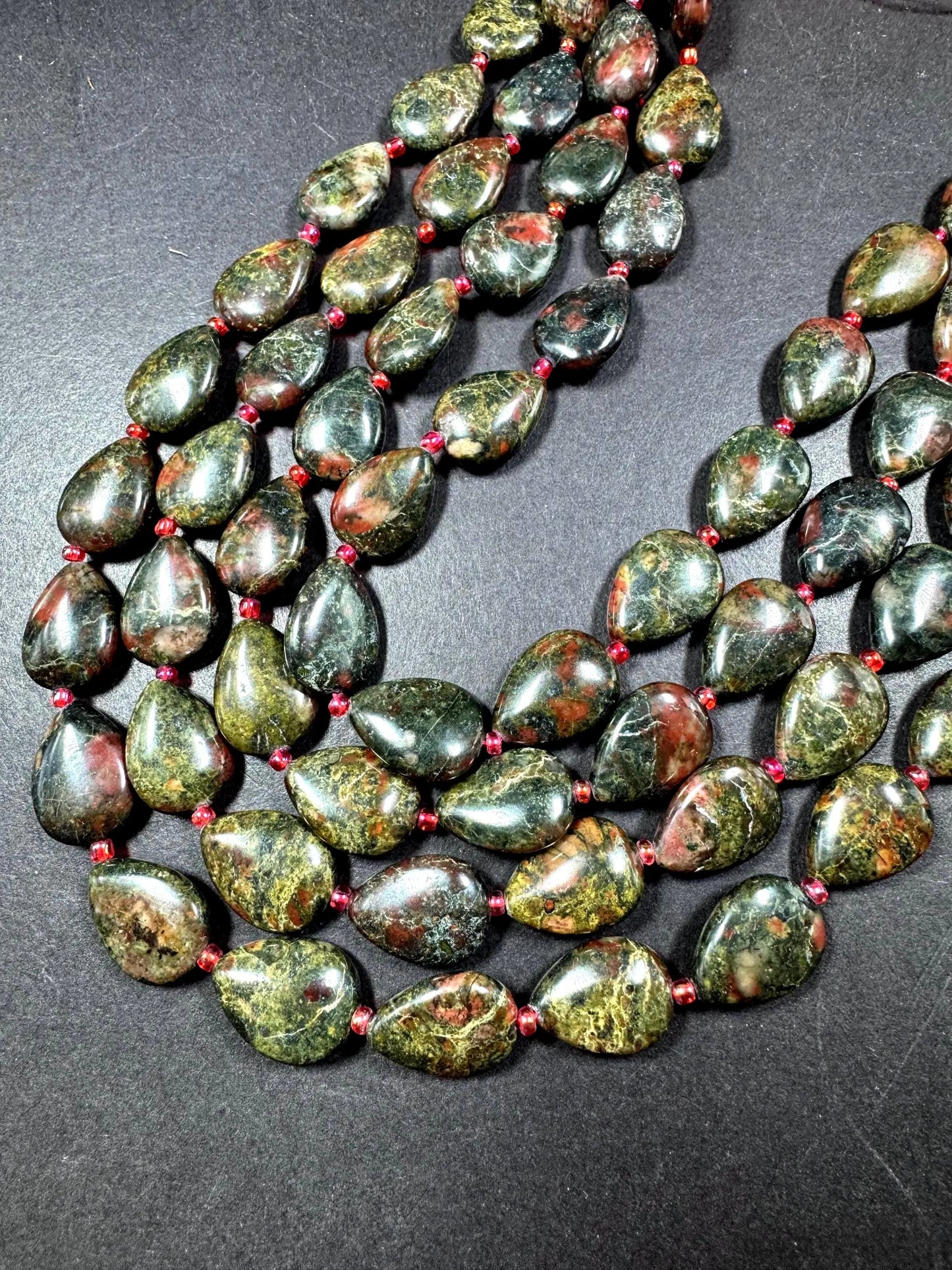 Natural African Blood Gemstone Bead. Gorgeous Natural Dark Brown with Olive Green color. Excellent quality. Full strand 15.5