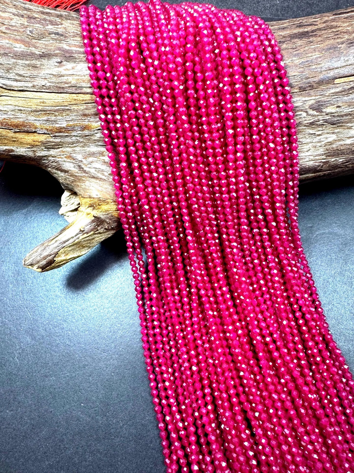Natural Red Ruby AAA Grade. 2mm Faceted Round Shape. Excellent Quality. Natural Red Ruby Gemstone Bead. Full Strand 15.5”