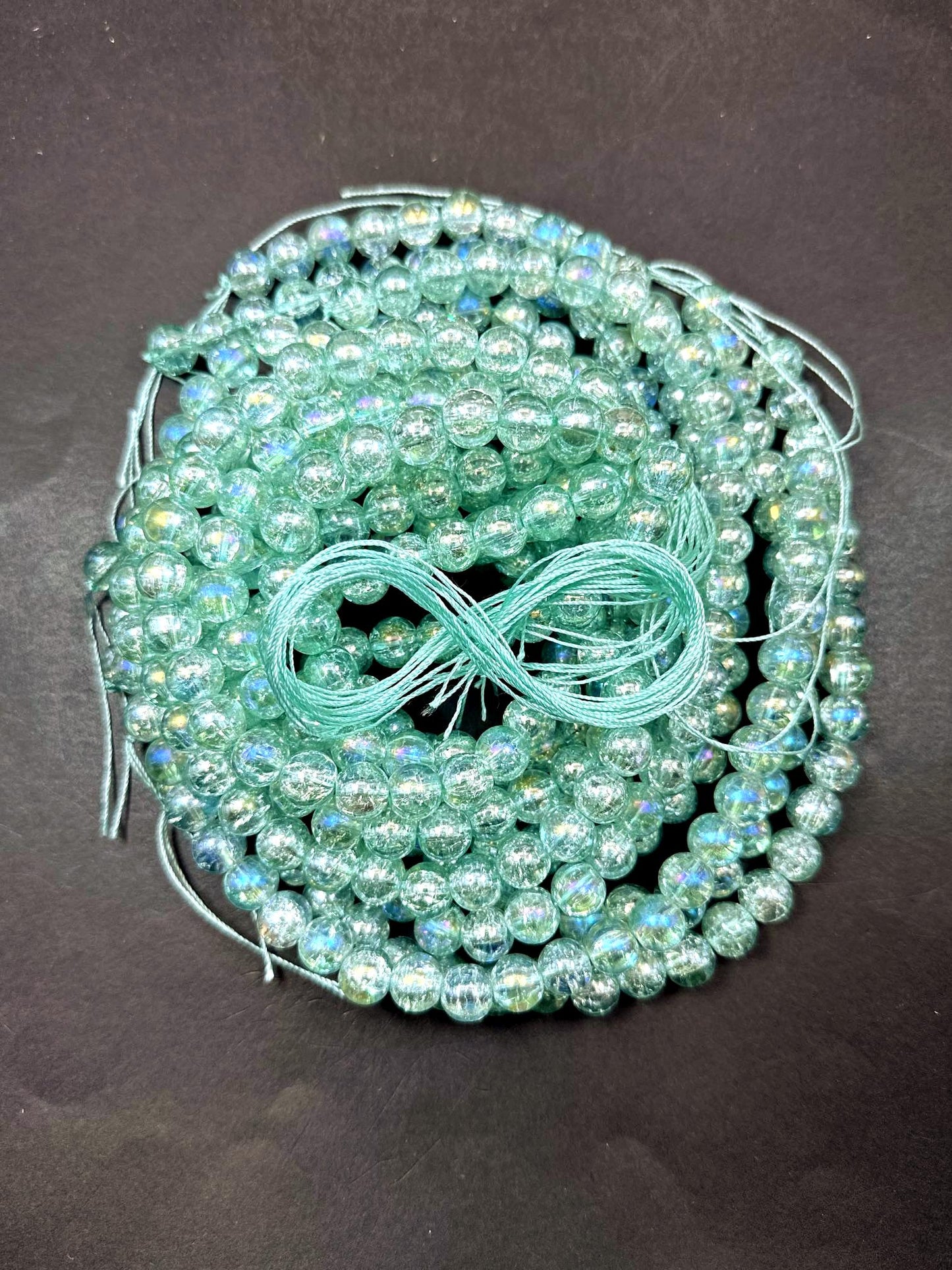 Mint Green Crystal Glass Smooth Bead with Rainbow Flash. High quality crystal bead! Full strand 15.5