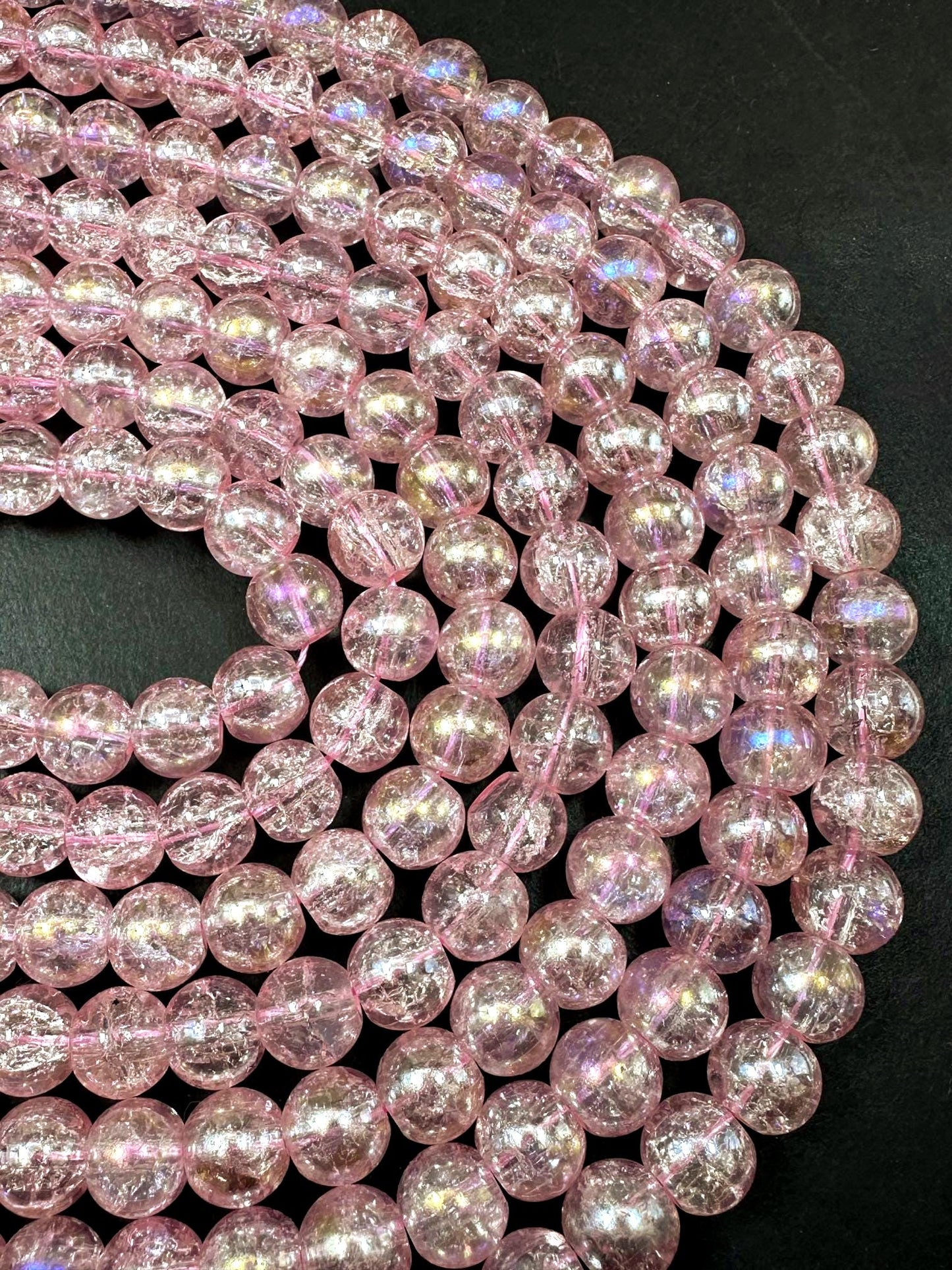 Baby Pink Crystal Glass Smooth Bead with Rainbow Flash. High quality crystal bead! Full strand 15.5
