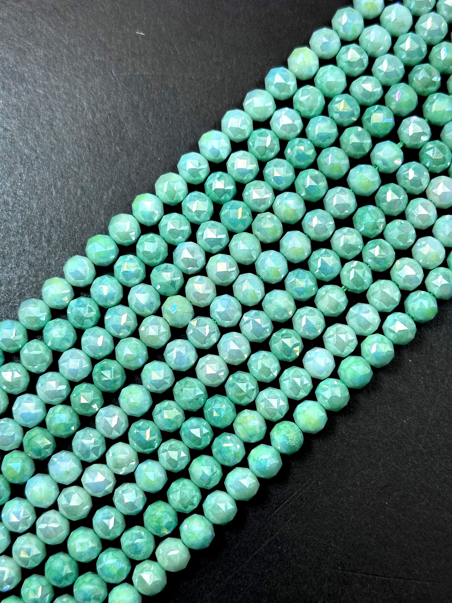 Beautiful Crystal glass bead. Faceted round shape bead. Gorgeous Light Green color, High quality crystal bead! Full strand