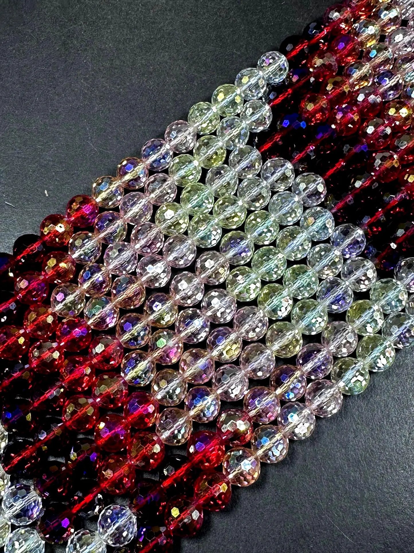 Beautiful Red White Crystal glass bead. Faceted round shape bead. High quality crystal bead! Full strand 15.5