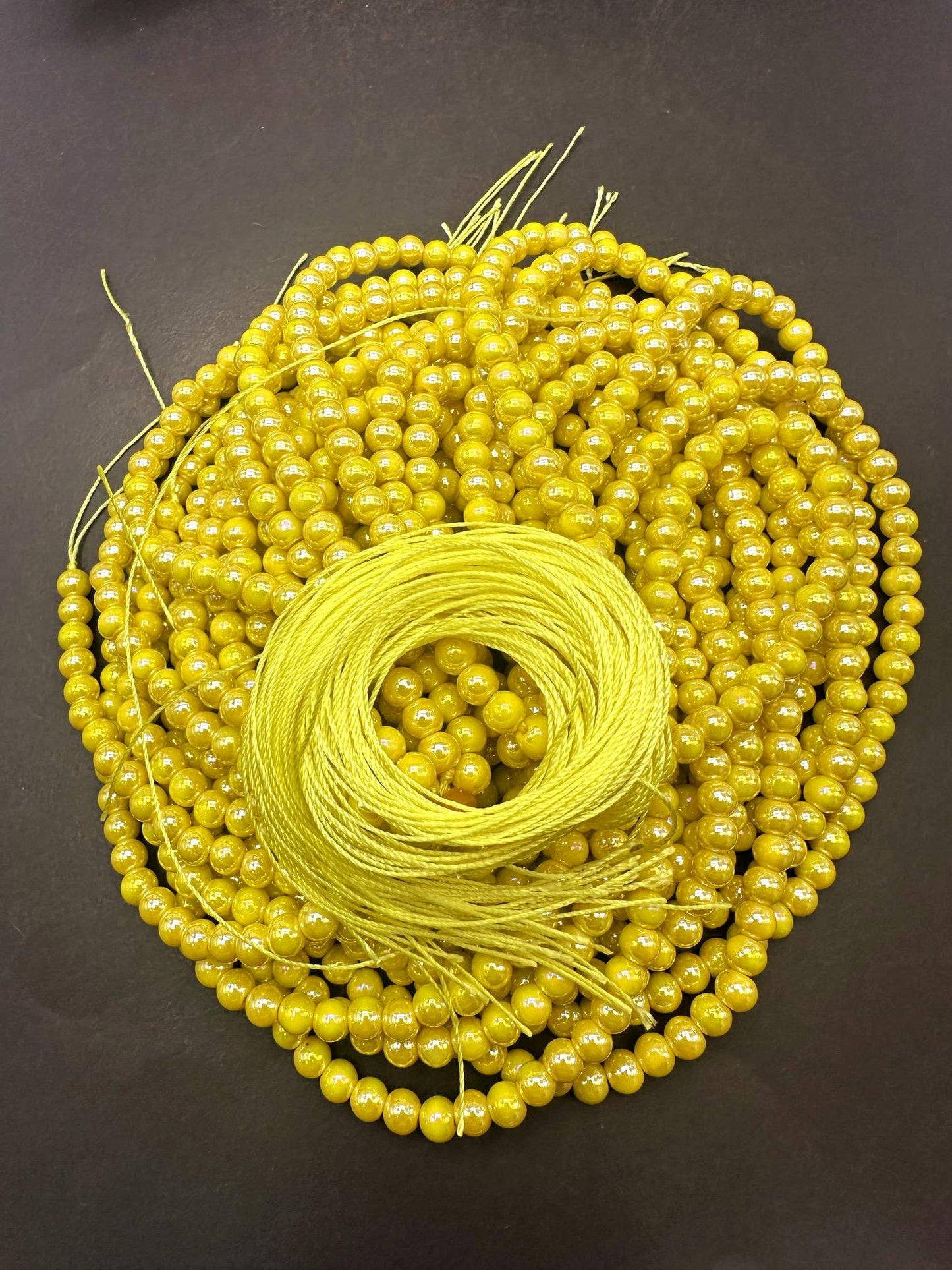 Beautiful Yellow Crystal Glass Pearl Bead. Round shape bead. Gorgeous high quality crystal bead! Full strand 15.5"