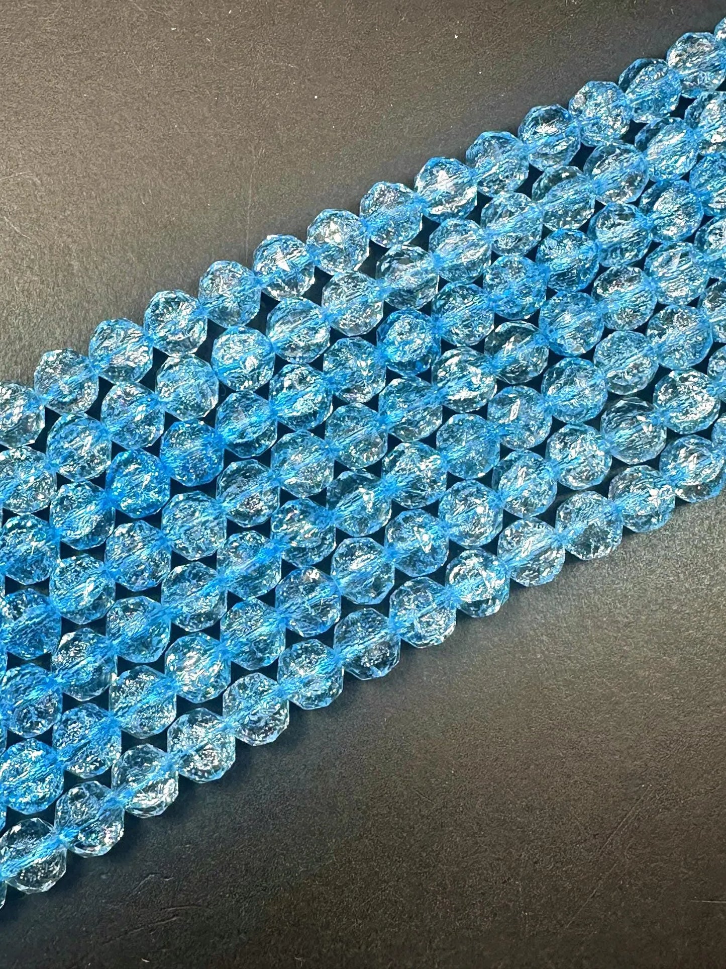 Beautiful Crackle Crystal glass bead. Faceted round shape bead. Gorgeous light blue color, High quality crystal bead! Full strand 15.5