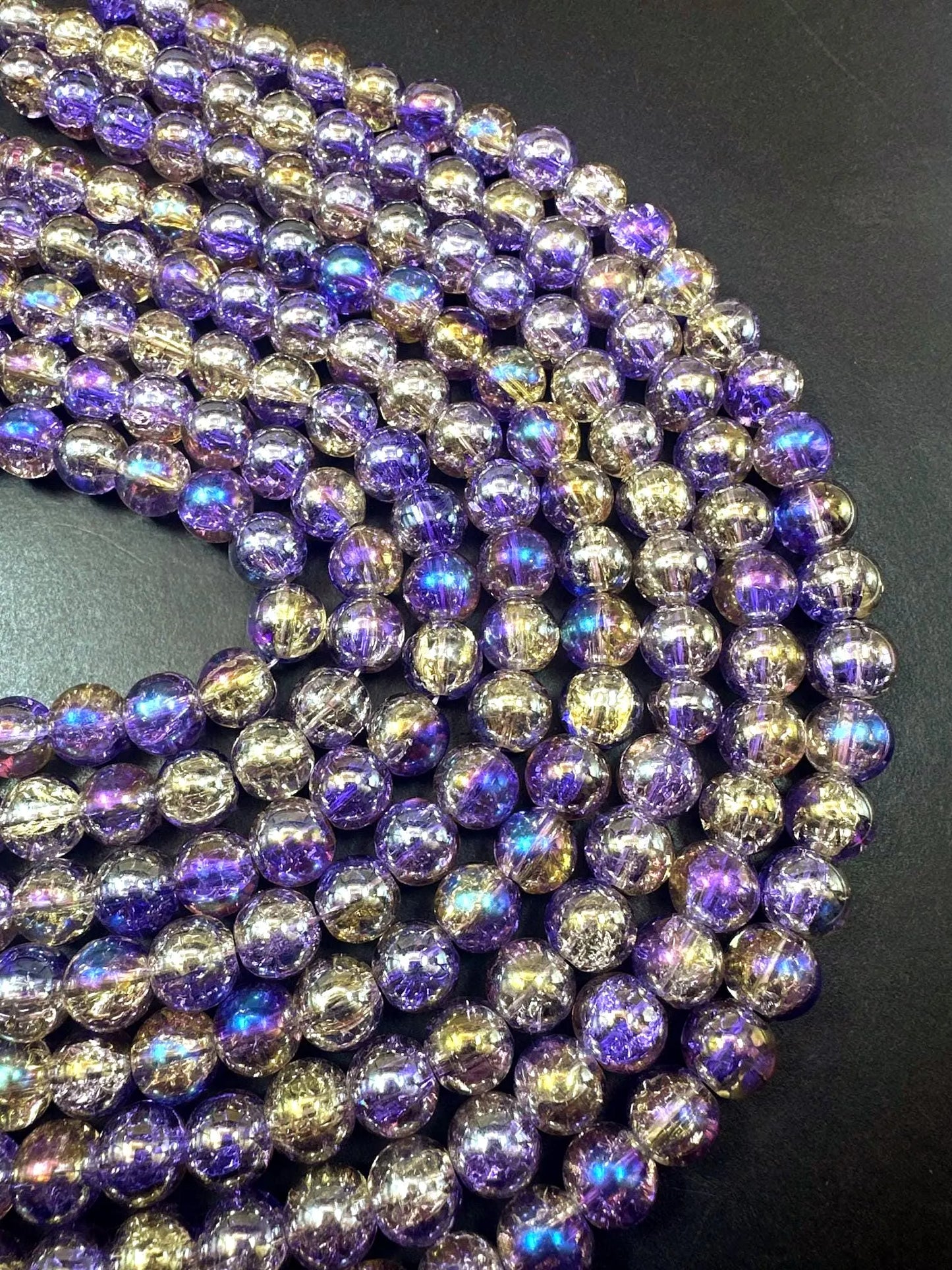 Lavender Crystal Glass Smooth Bead with Rainbow Flash. High quality crystal bead! Full strand 15.5