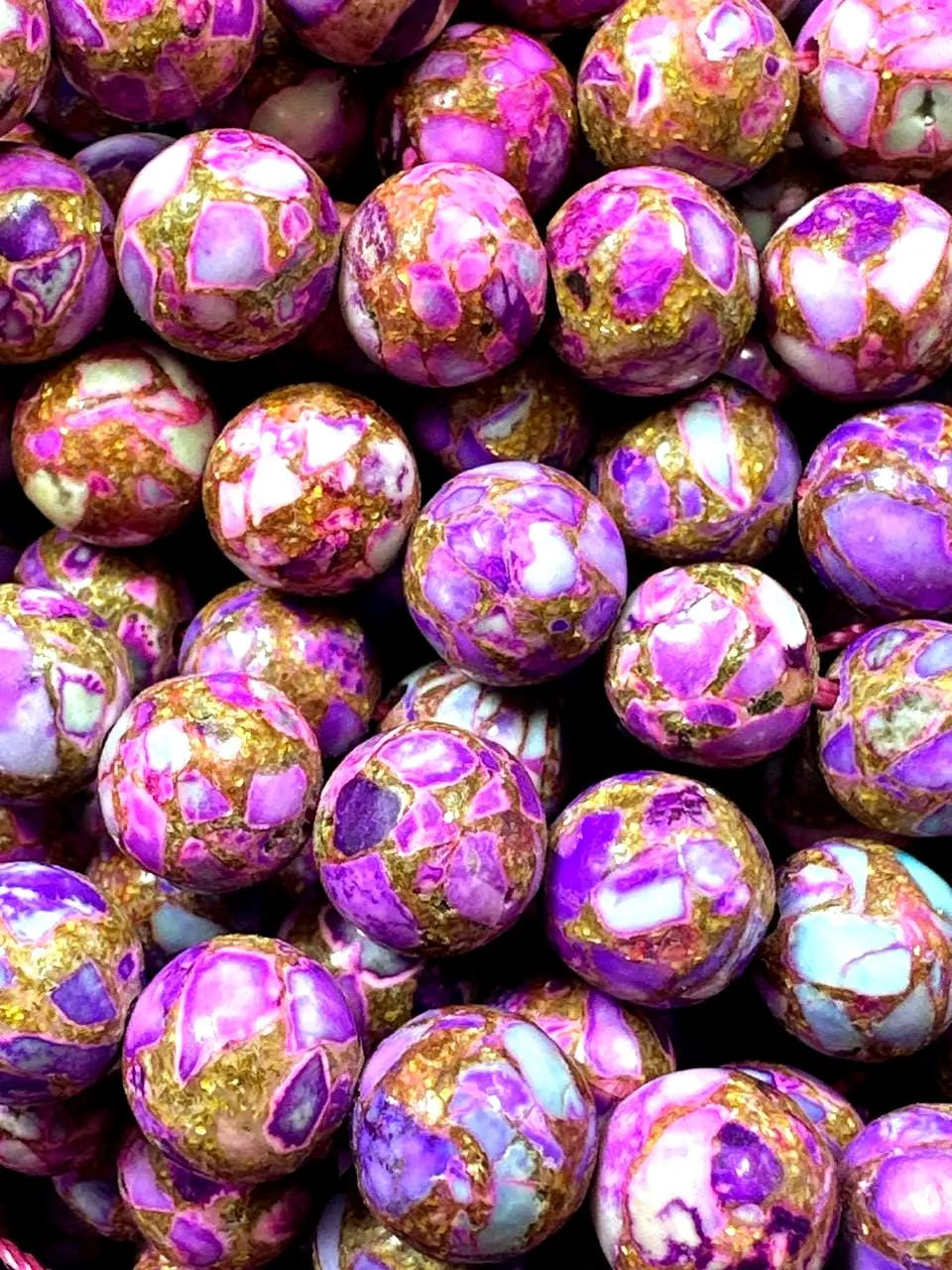 Beautiful Purple Pink Impression Jasper. Smooth round shape bead. Gorgeous high quality bead! Full strand 15.5"