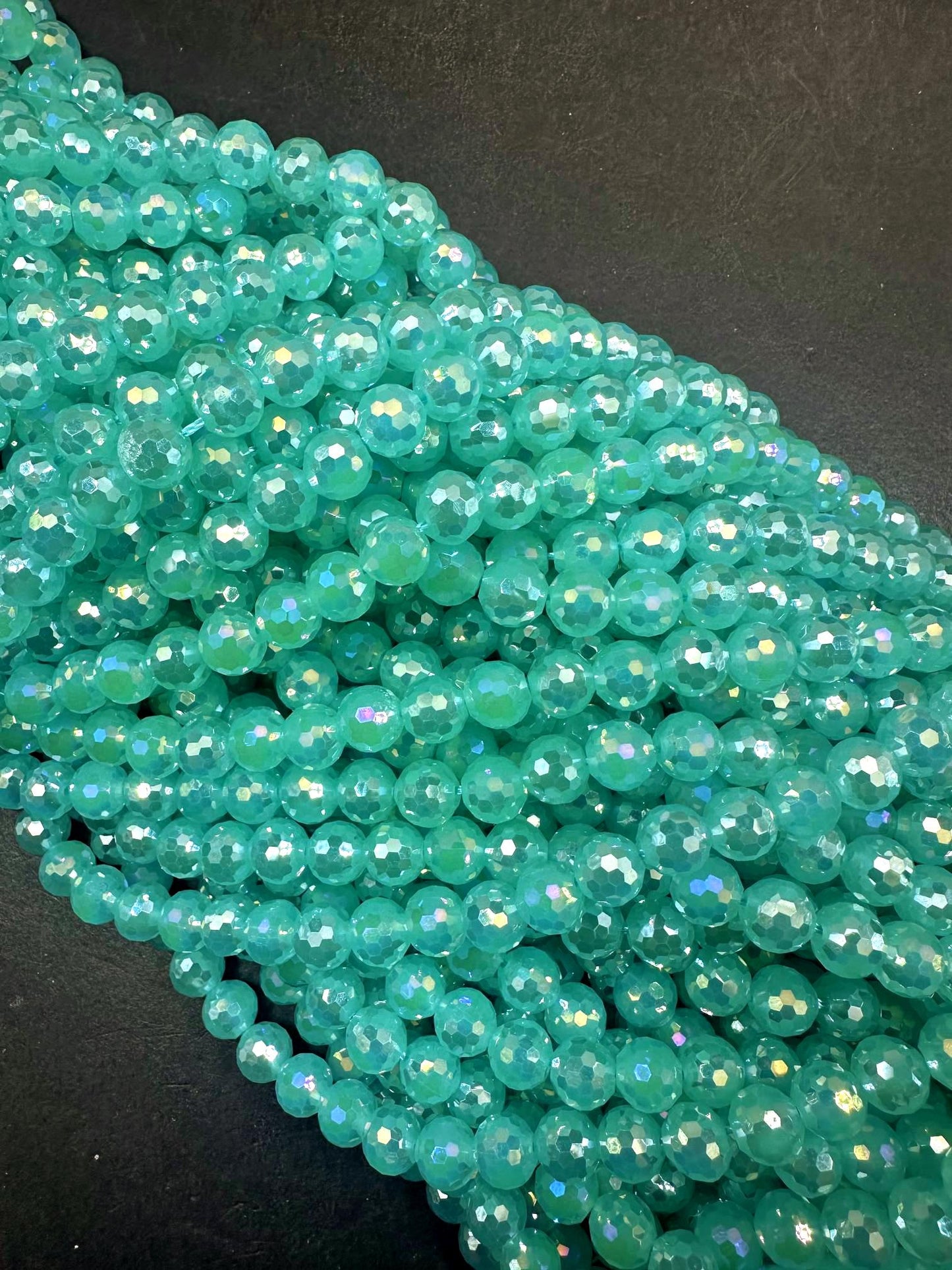Beautiful Aquamarine Crystal Round Shape Faceted Bead. Gorgeous high quality crystal bead! Full strand 15.5"