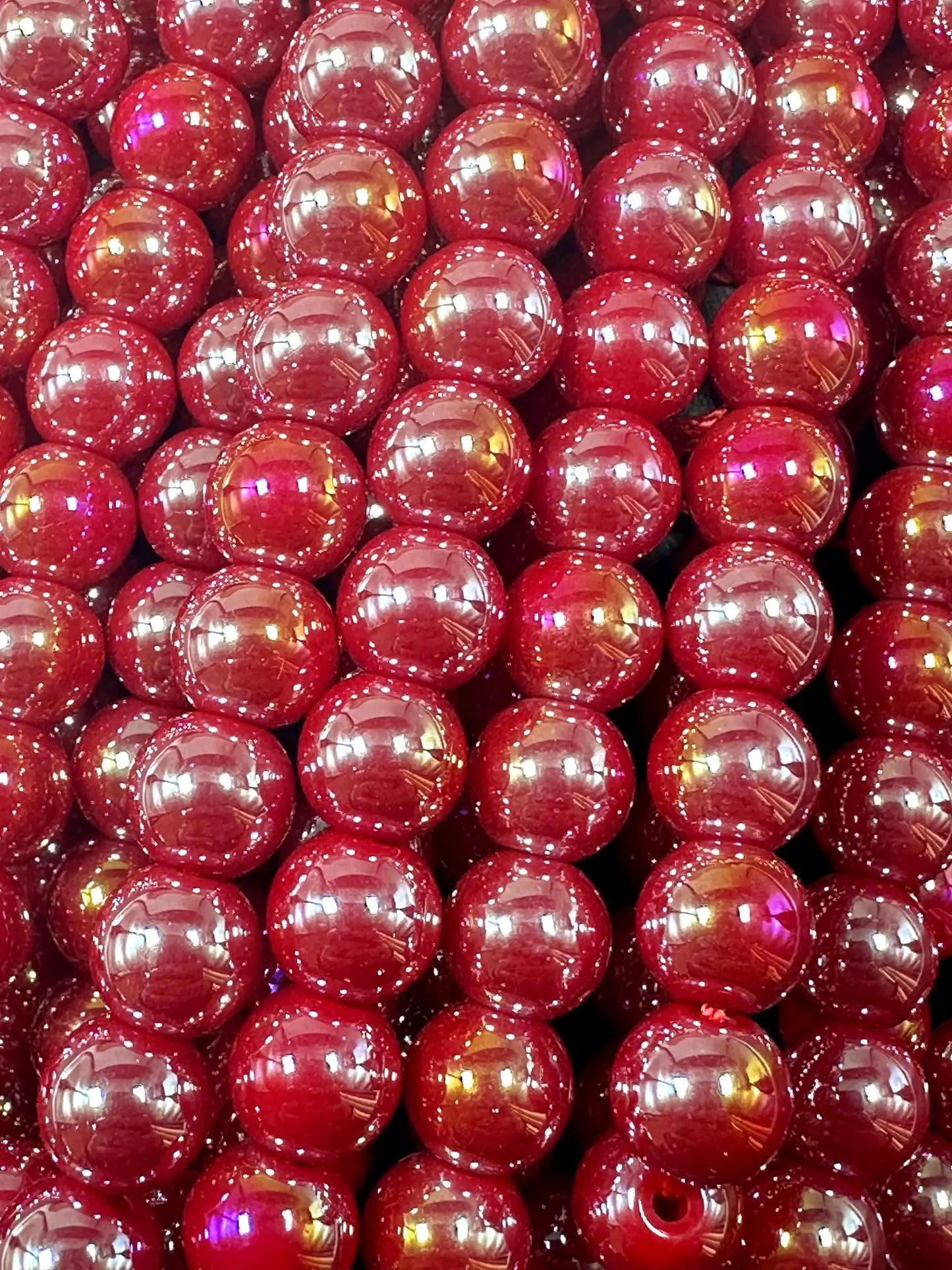 Beautiful Red Crystal Glass Pearl Bead. Round shape bead. Gorgeous high quality crystal bead! Full strand 15.5"