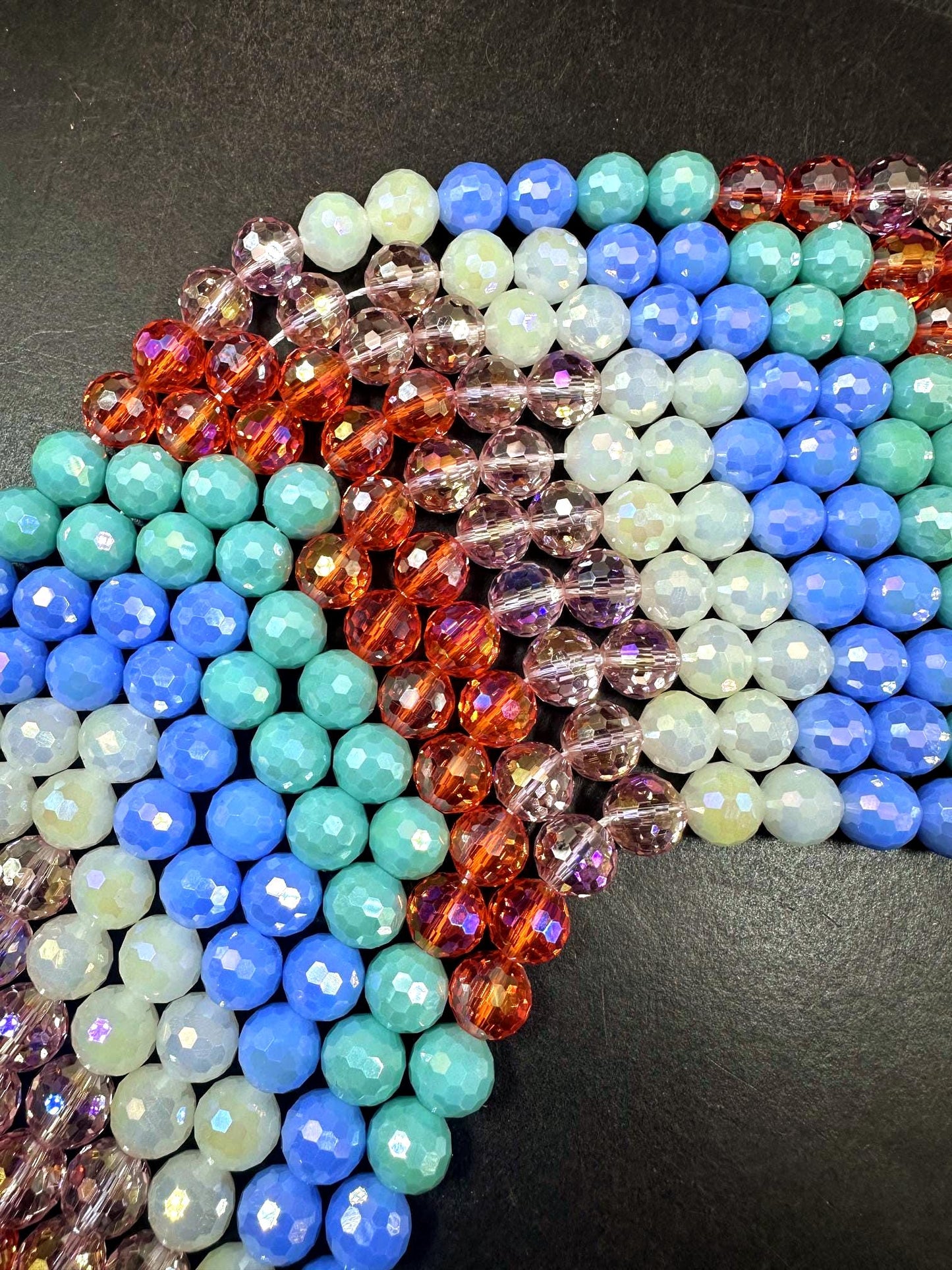 Beautiful Multicolor Crystal Glass Bead (White, Light Blue, Mint Green, Orange, Pink) 10mm Faceted Round Shape Bead. High Quality 15.5"