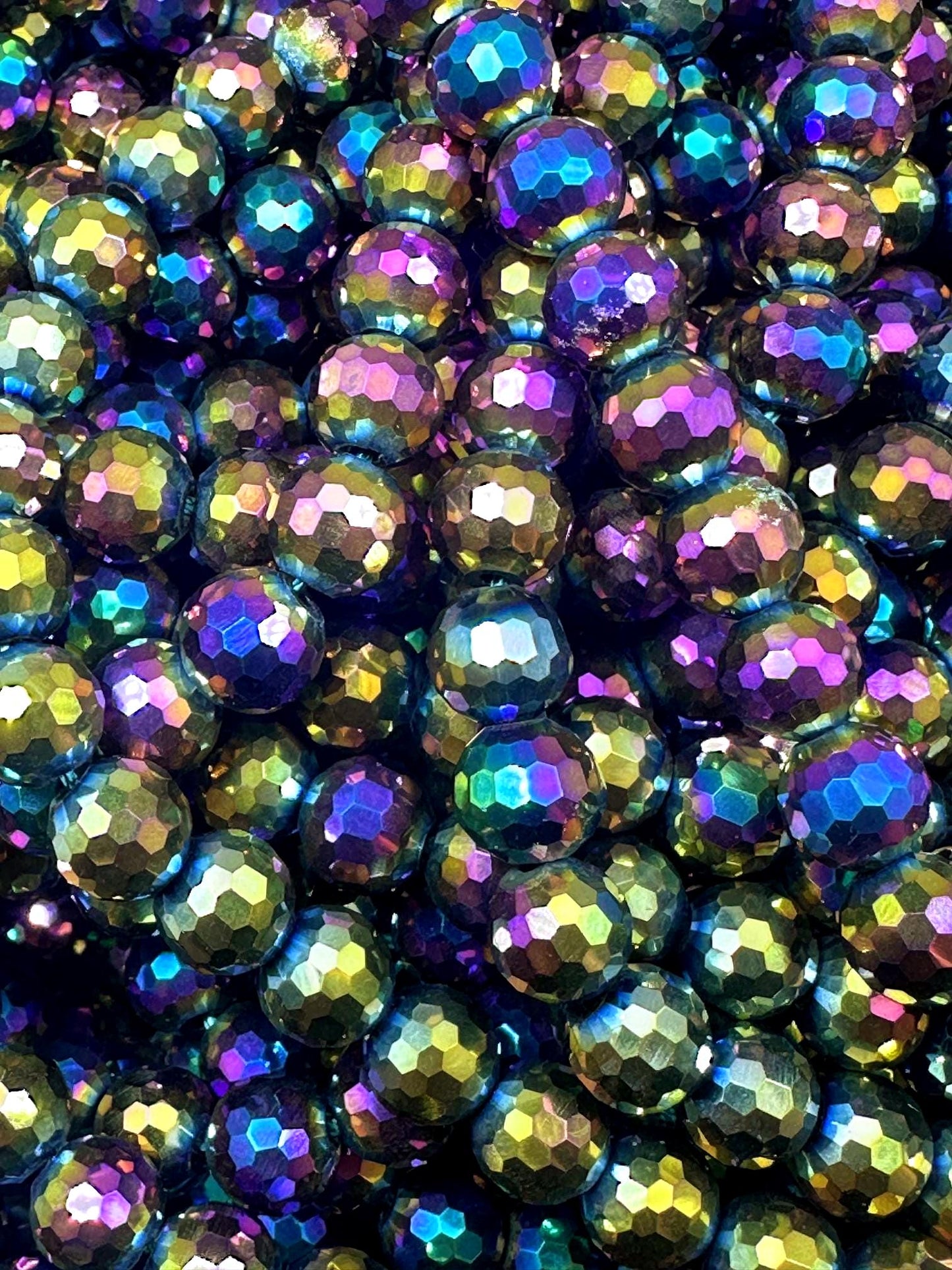 Beautiful Rainbow Galaxy Hematite Gemstone Bead, Faceted Round Beads, Gorgeous Gunmetal Multicolor Color Loose Beads Full Strand 15.5" 