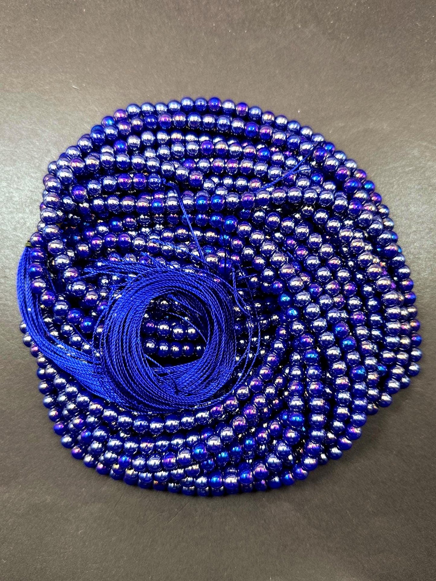 Beautiful Deep Royal Blue Crystal Glass Pearl Bead. Round shape bead. Gorgeous high quality crystal bead! Full strand 15.5"