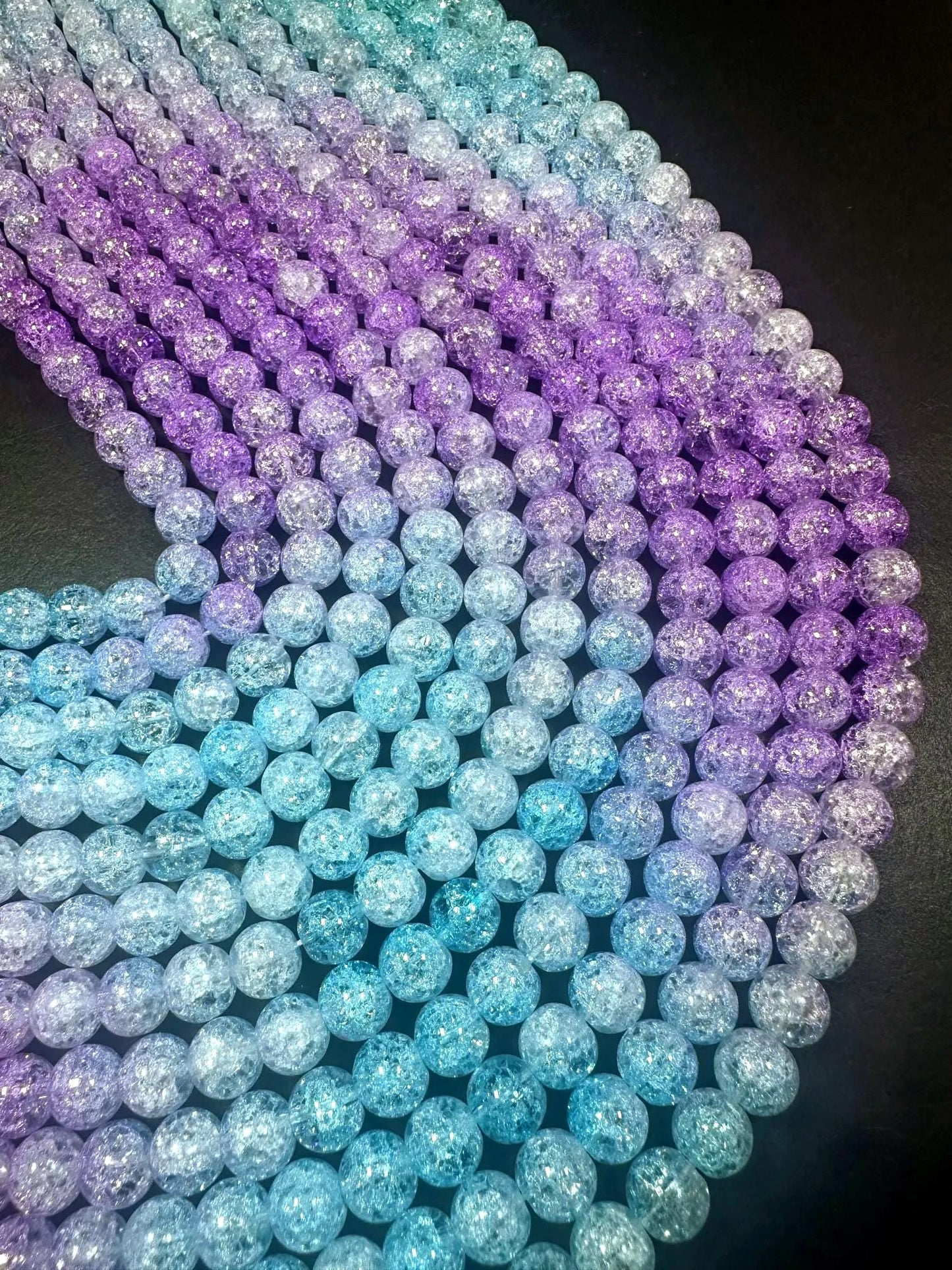 Gorgeous Light Blue Purple Two Shaded Crystal Crack Bead Smooth Round Shape High Quality 15.5"