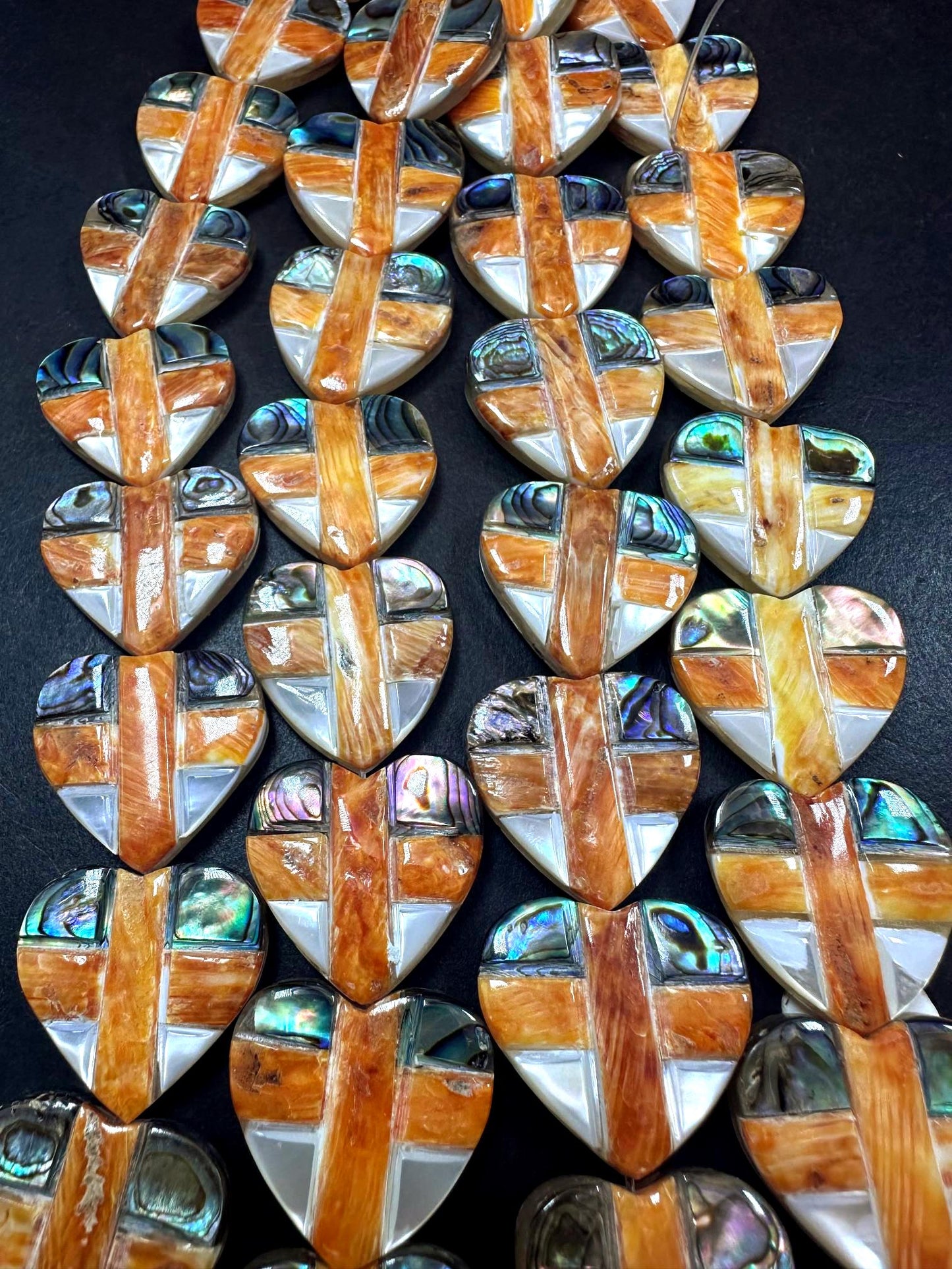 Guaranteed Spiny Oyster with Abalone Heart Beads (20x20mm, 7.5" Strand)