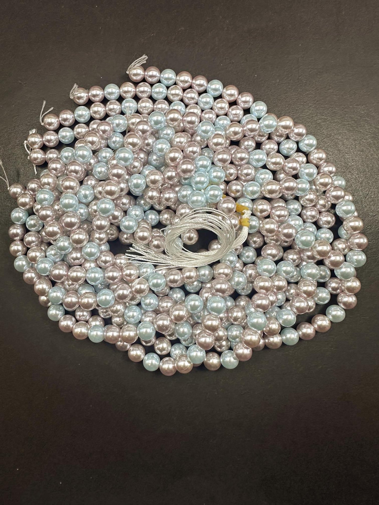 Chinese Pastel Multicolor Swarovski Pearl Crystal Beads, 6mm 8mm Round Shape Bead. Beautiful Baby Blue White Color, Great Quality 15.5"