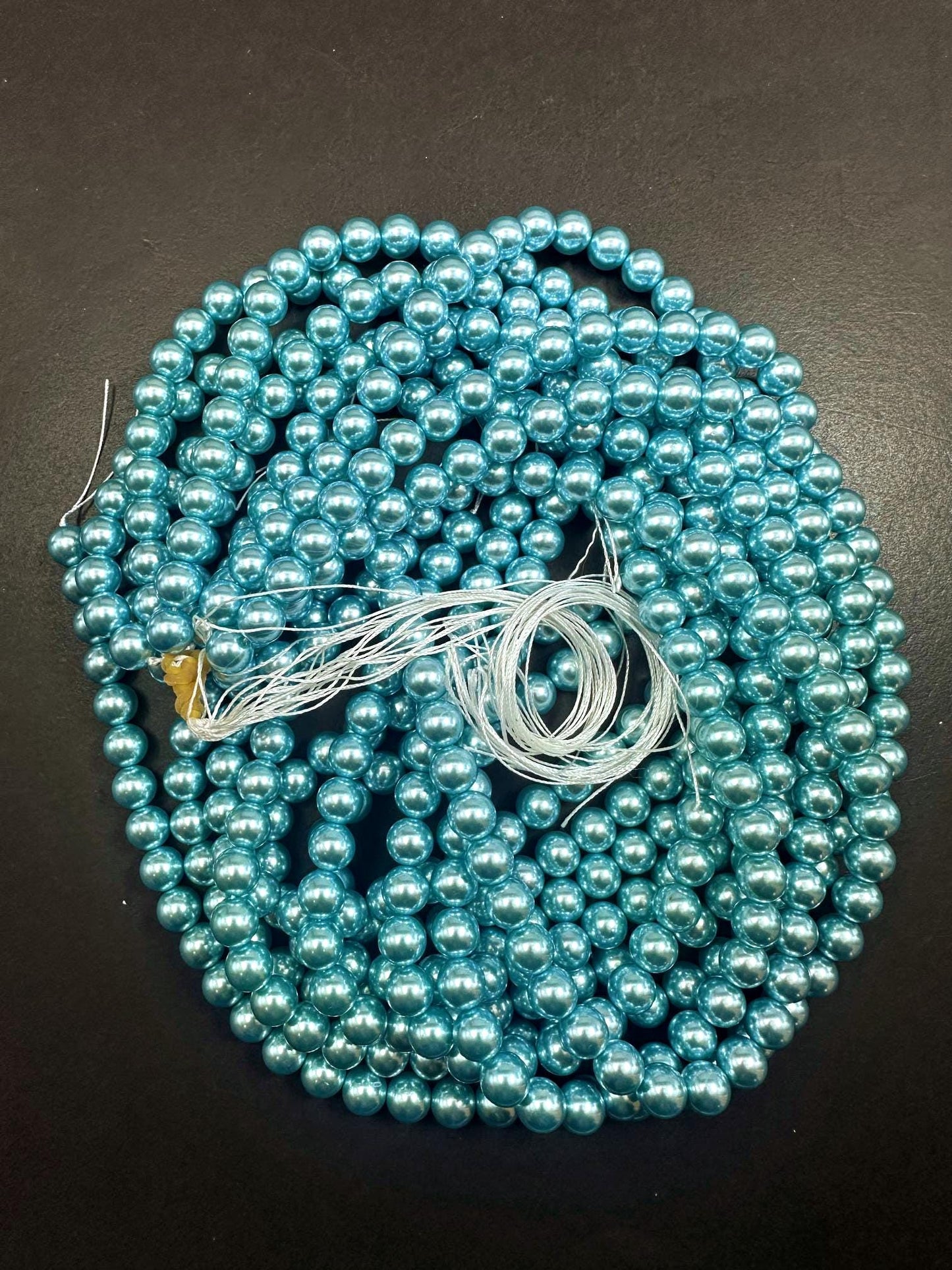 Gorgeous Chinese Dark Aqua Blue Swarovski Pearl Crystal Beads, 6mm 8mm 10mm Round Shape Bead. Beautiful Blue Color, Great Quality 15.5"