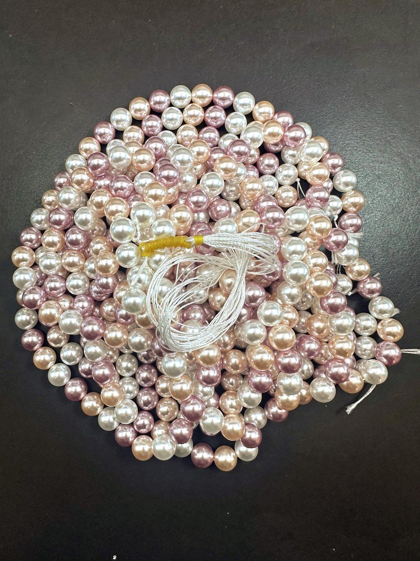 Chinese Pastel Multicolor Swarovski Pearl Crystal Beads, 8mm 10mm Round Shape Bead. Beautiful Pink Peach White Color, Great Quality 15.5"