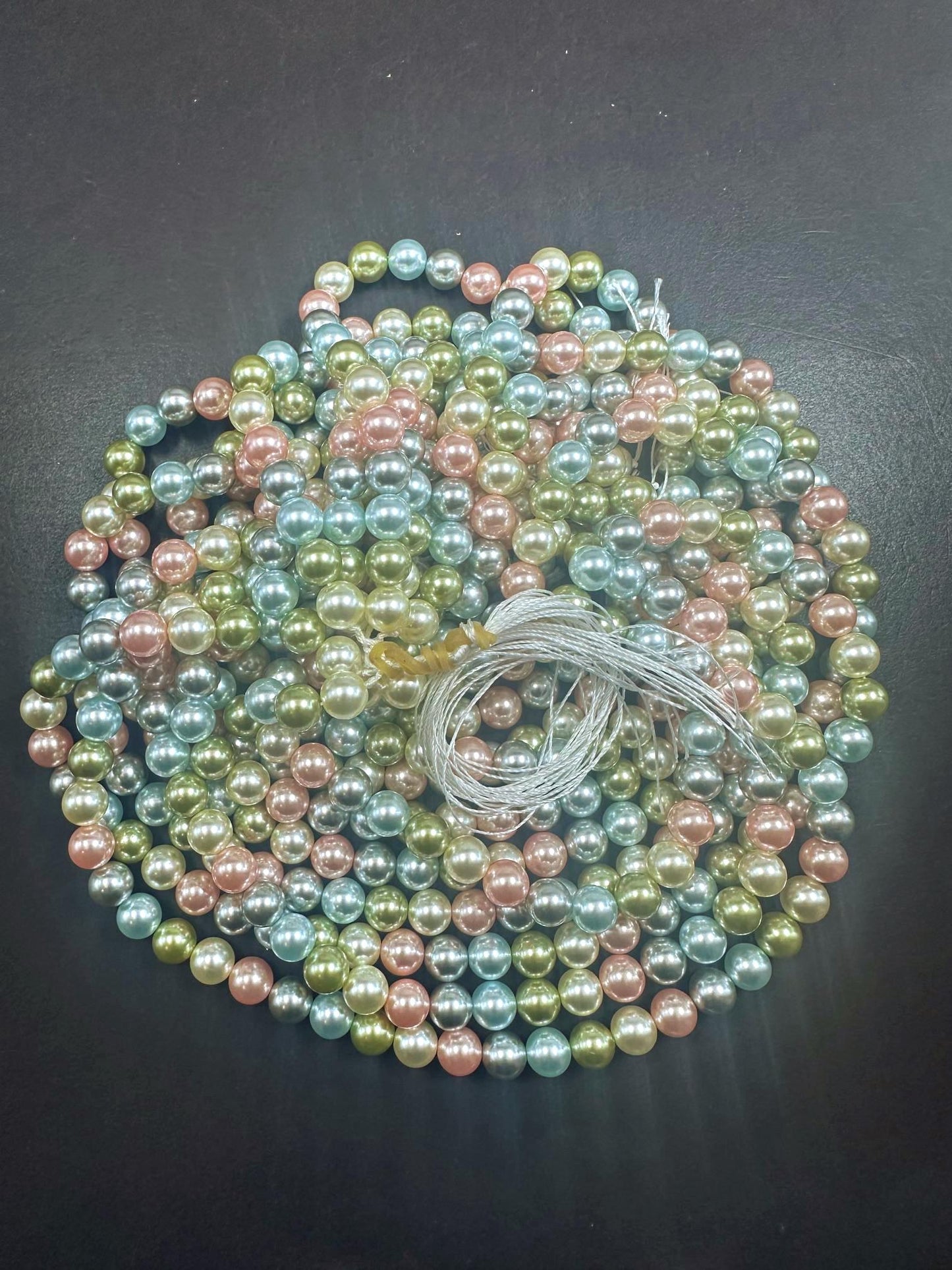 Gorgeous Chinese Pastel Multicolor Swarovski Pearl Crystal Beads, 8mm 10mm Round Shape Bead. Green Blue Pink White Color Great Quality 15.5"