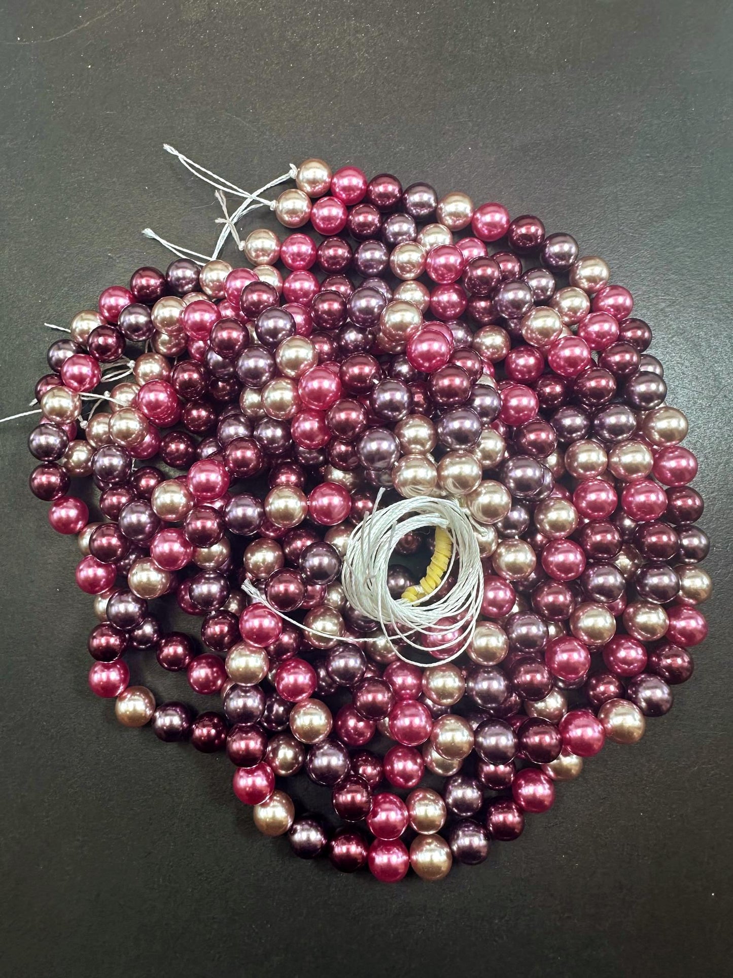 Gorgeous Multicolor Swarovski Pearl Crystal Beads, 8mm 10mm Round Shape Bead. Dark Purple Pink Burgundy White Color, Great Quality 15.5"
