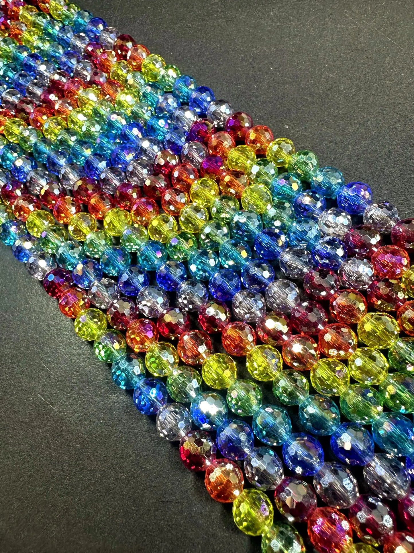 Beautiful Multicolor Rainbow Faceted Round Shape Bead. Stunning Rainbow Pattern, Great Quality 15.5"