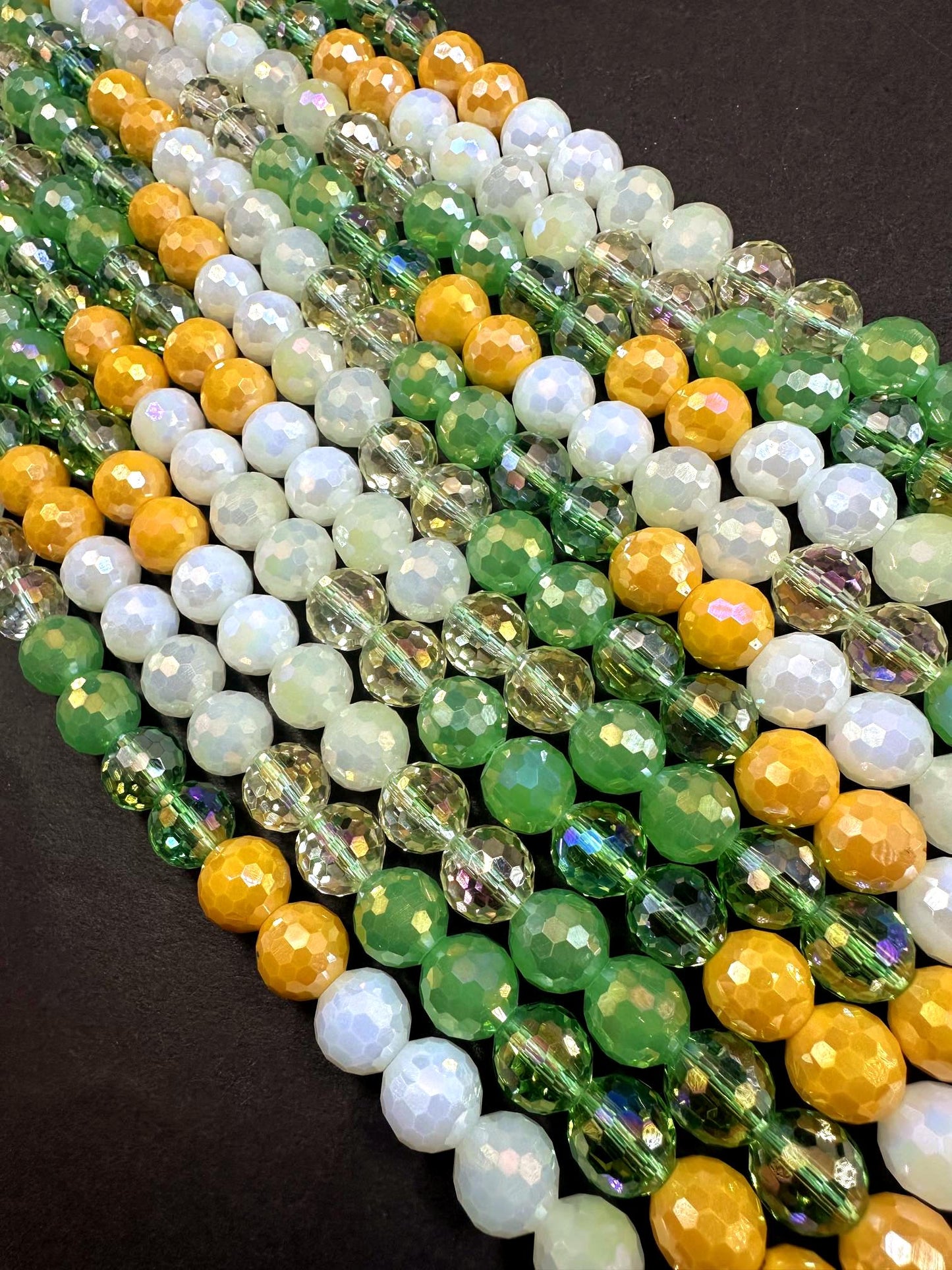 Beautiful Multicolor Crystal Glass Bead (Light Green. Yellow, White) Faceted Round Shape Bead. High Quality 15.5"