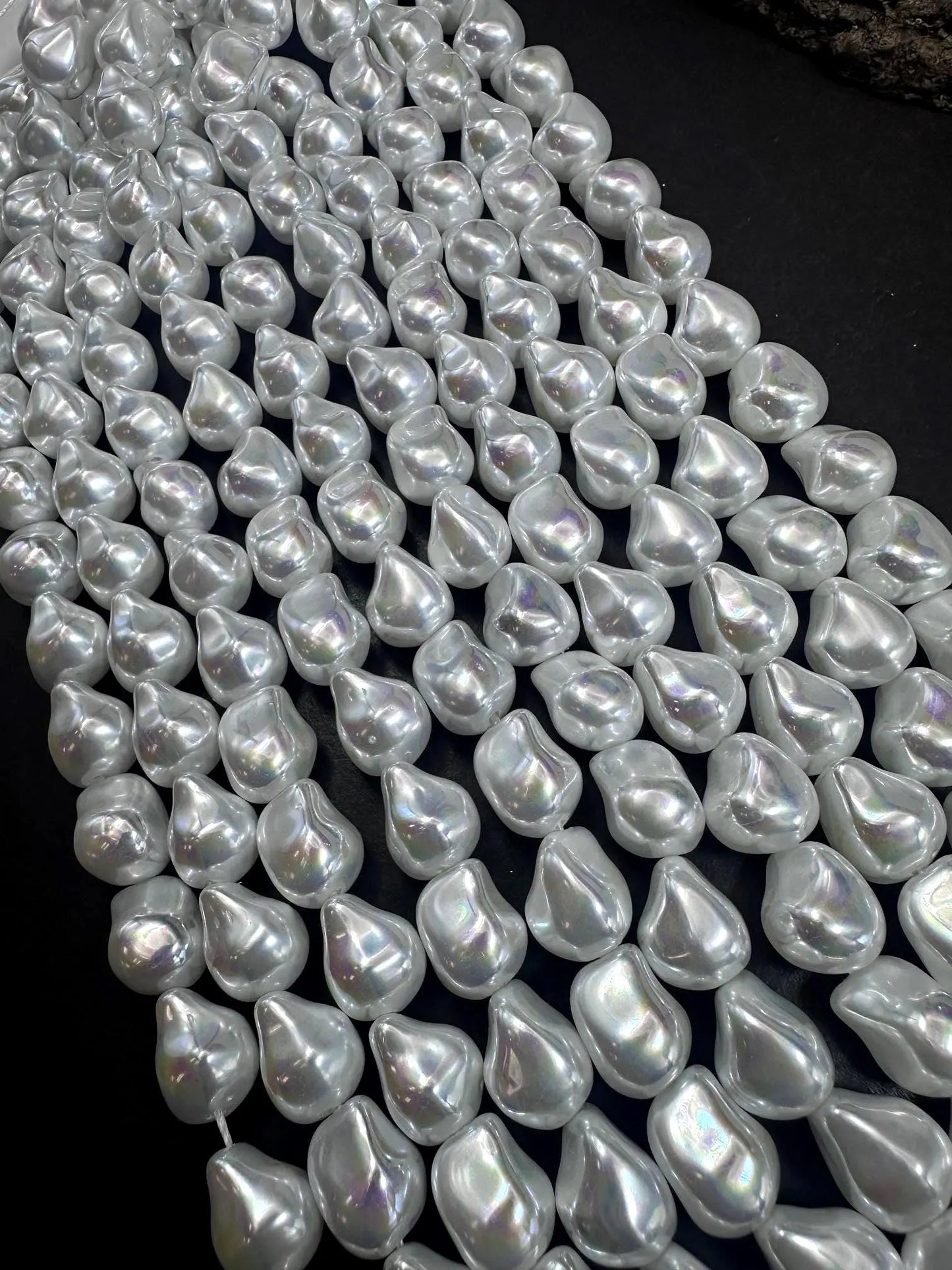 Gorgeous White Swarovski Pearl Crystal Beads 12x15mm Freeform Nugget Shape. Beautiful White Color, High Quality 15.5"