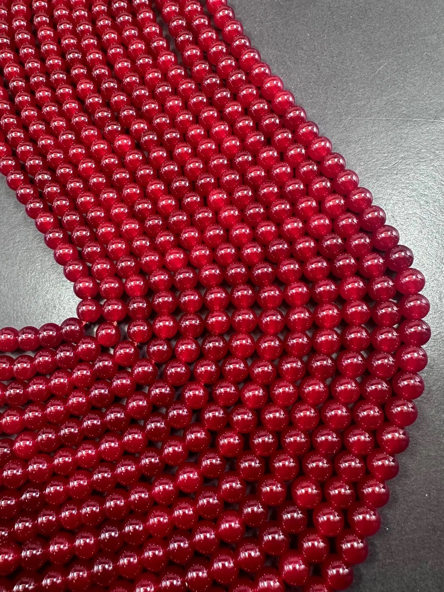 Beautiful Dark Red Jade Smooth Round Shape Bead, Dark Red Shade Color, High Quality 15.5"