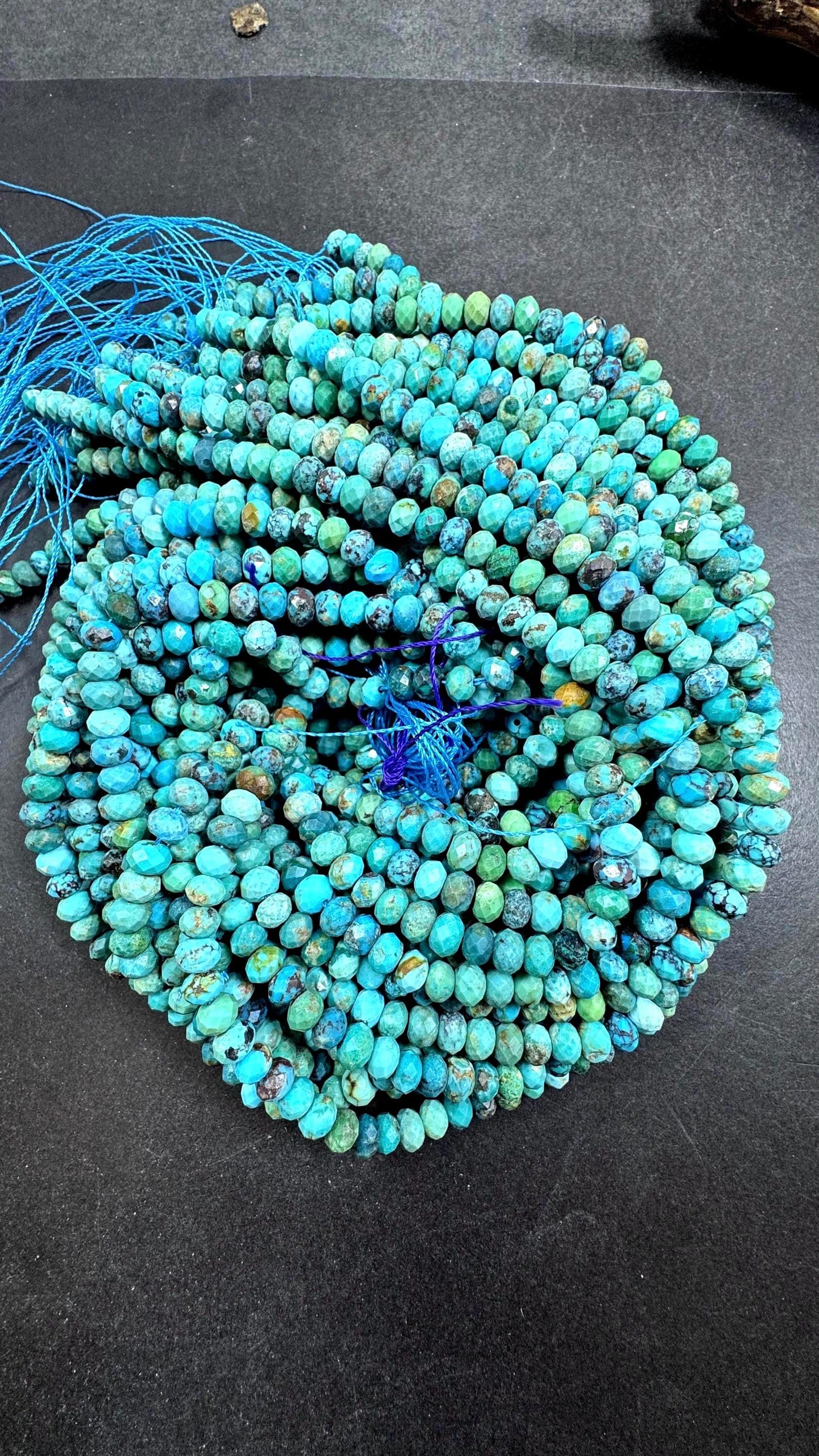 Natural turquoise gemstone bead. Faceted Rondelle shape . Gorgeous Natural blue turquoise. Not treated ! Excellent quality. Full strand 15.5