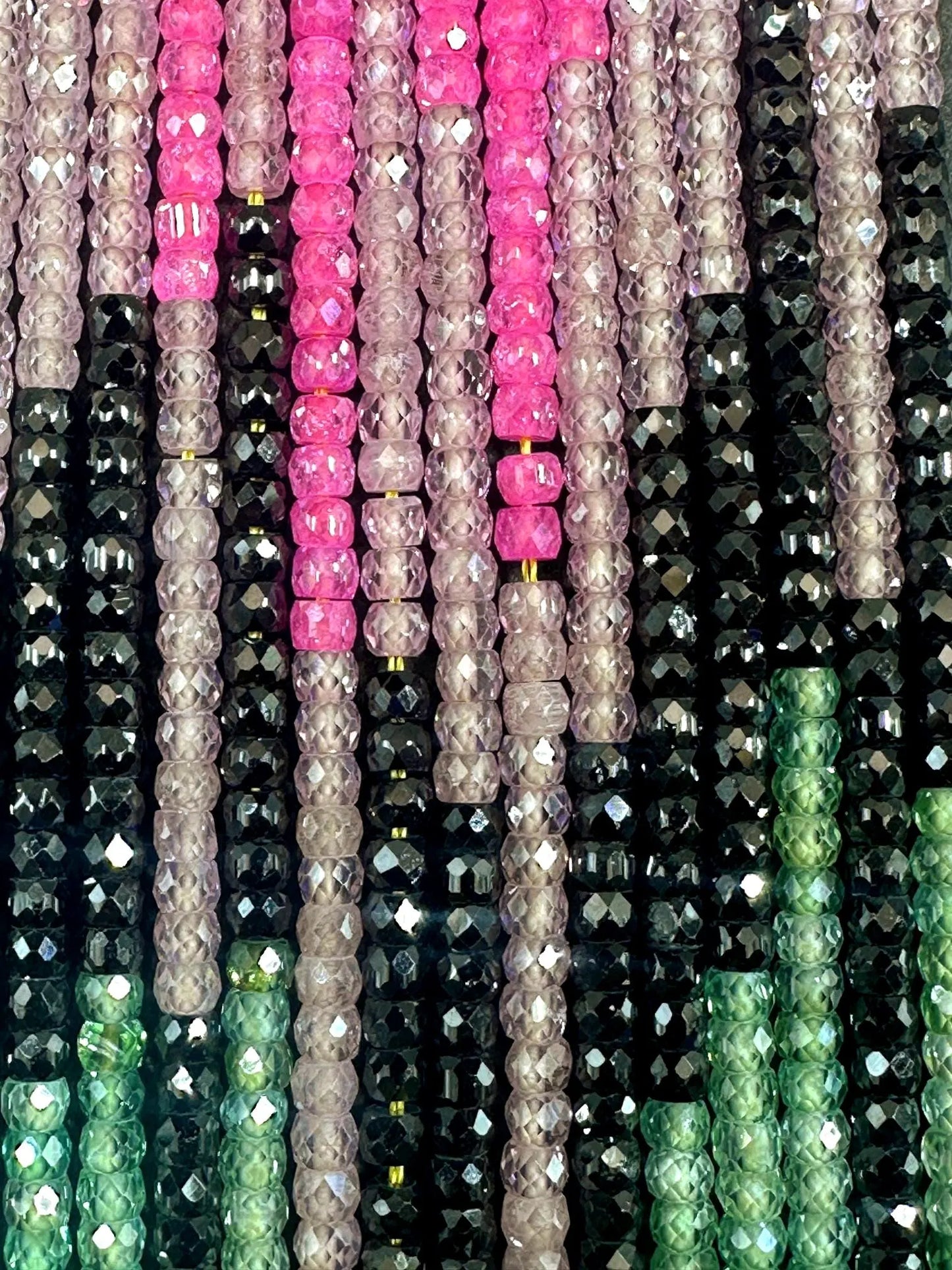 Multicolor Cubic Zirconia Faceted Rondelle Shape, Gorgeous Mint, Light Green, Black, Pink High Quality 15.5"