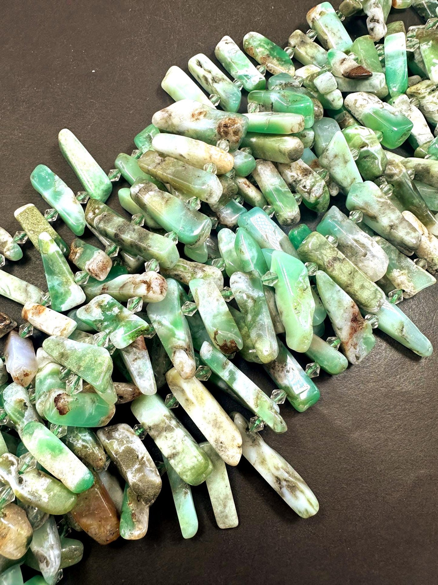 Beautiful Graduated Natural Light Green Chrysoprase Gemstone Bead Freeform Stick Shape, Light Green Color Great Quality 15.5"
