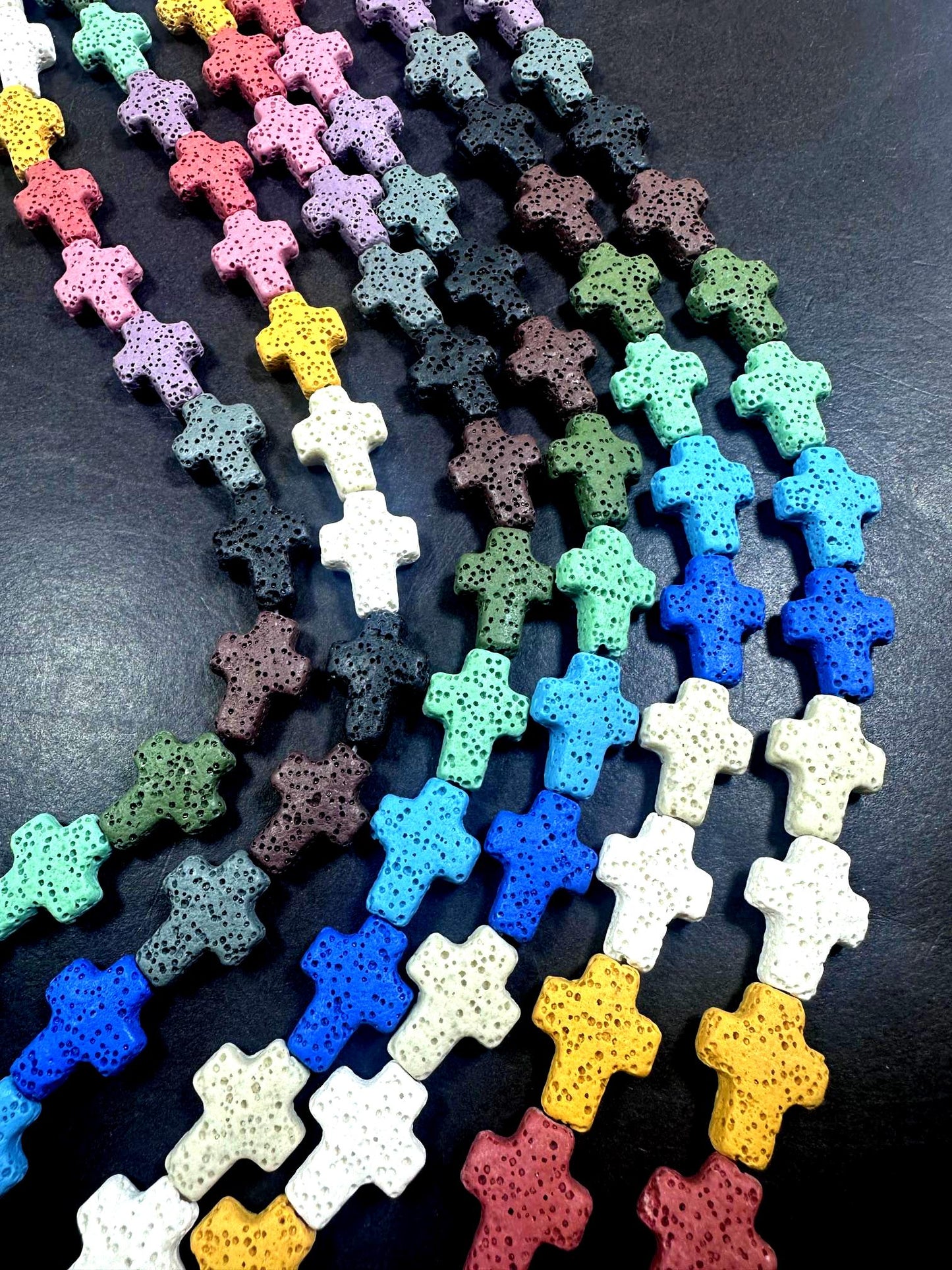 AAA Natural Graduated Multicolor 18x13mm Cross Shaped Lava Rock Stone Bead. Beautiful Multicolor Pattern Great Quality Full strand 15.5”