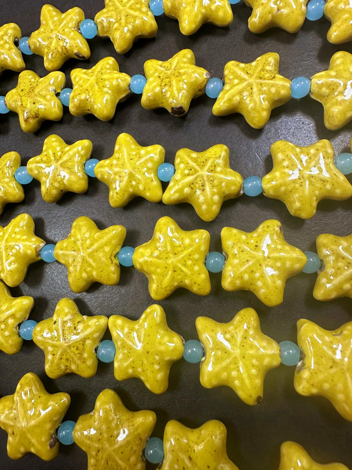 Beautiful Yellow Starfish Shape Handmade Porcelain Beads, Nice Yellow Color Great Quality 7.5"
