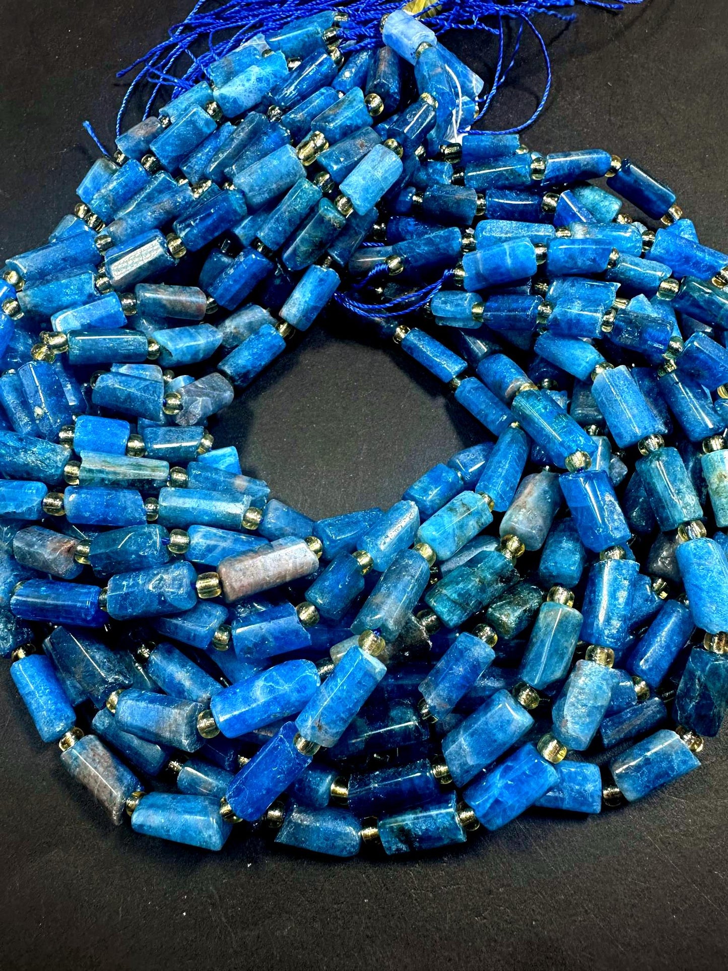 Beautiful Natural Blue Thin Tube Shape Apatite Gemstone Beads. 10x6mm-18x6mm, Natural Blue Shade Colors, Excellent Quality 15.5"