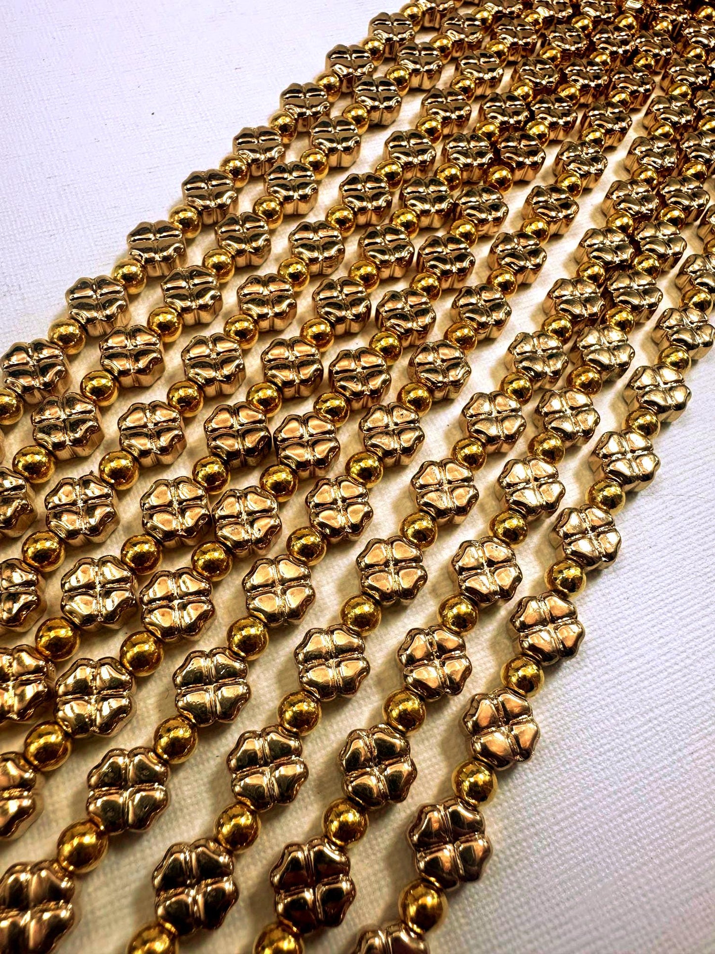 Beautiful Gold Plated Clover Shape Beads 8x8mm, Great Quality Half Strand 7.5"