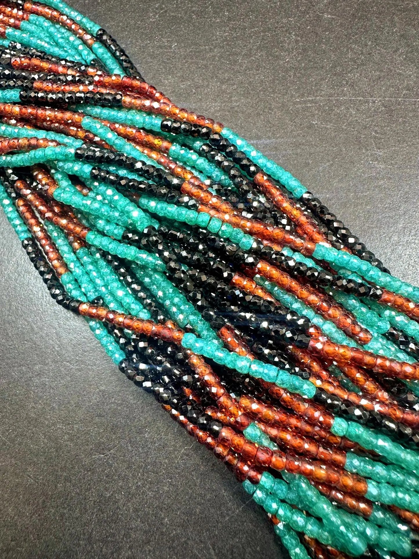 Multicolor Cubic Zirconia Faceted Rondelle Shape, Gorgeous Orange, Turquoise, Black High Quality 15.5"